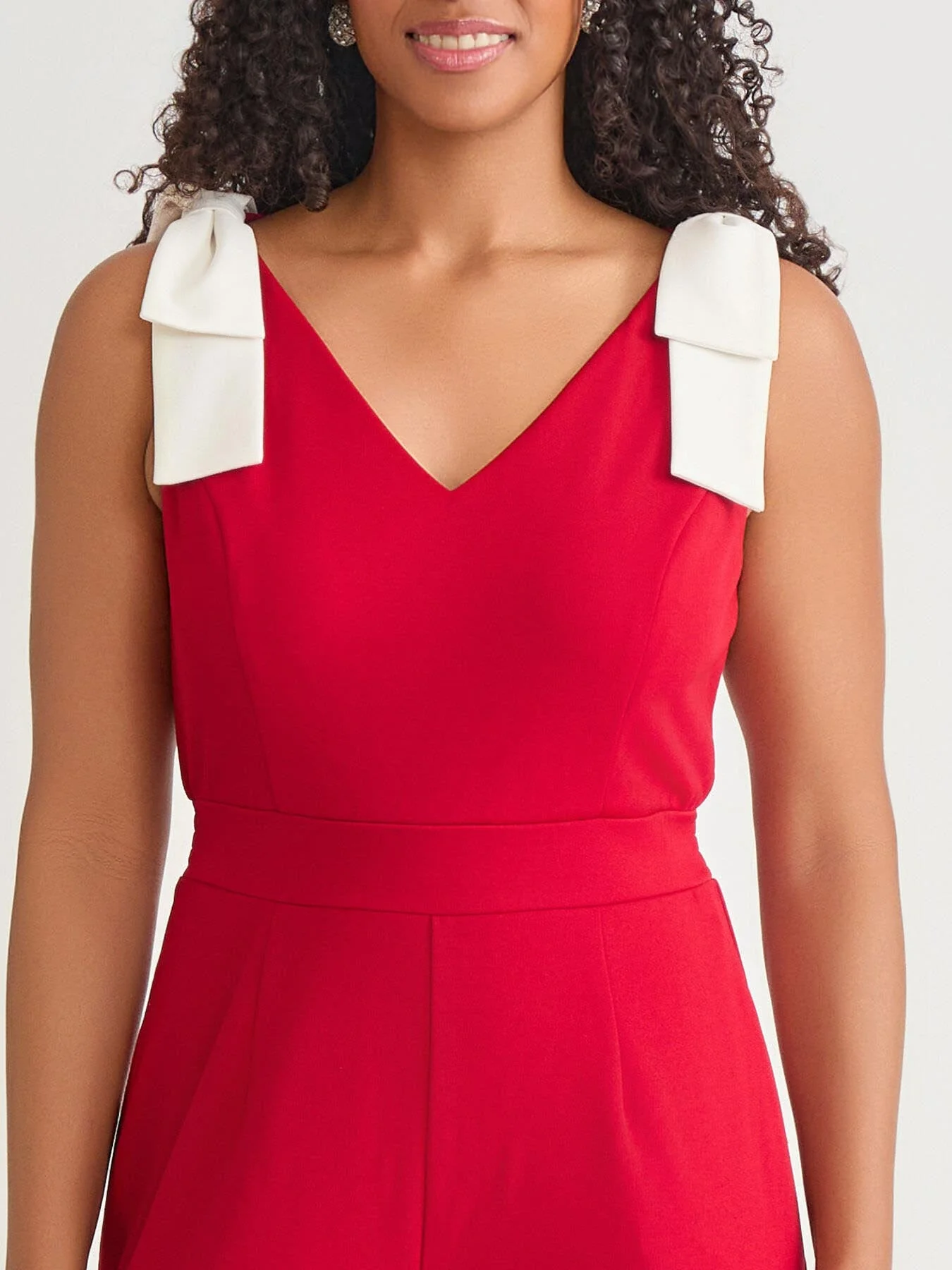 Plus Tie Strap Jumpsuit, Crimson/Cream - Image 3