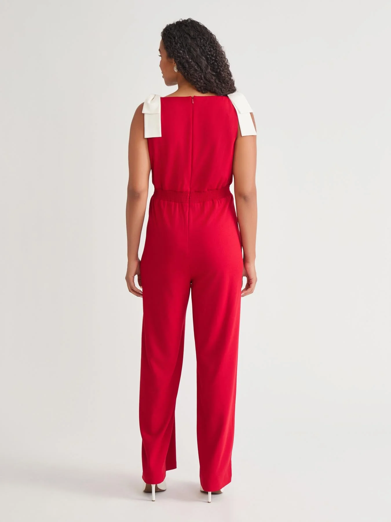 Plus Tie Strap Jumpsuit, Crimson/Cream - Image 4