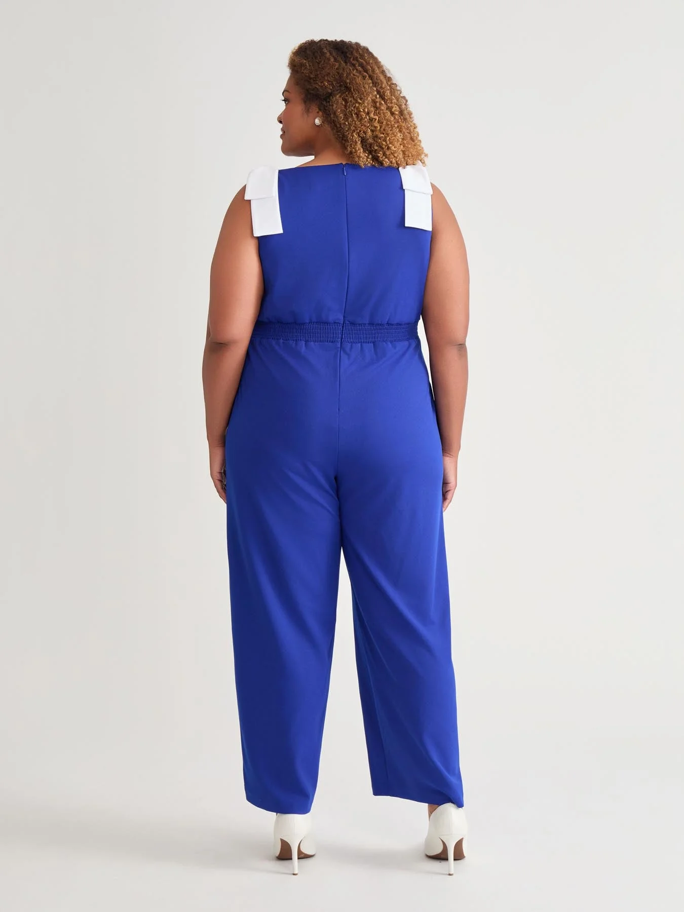 Plus Tie Strap Jumpsuit, Royal Signature/White - Image 4