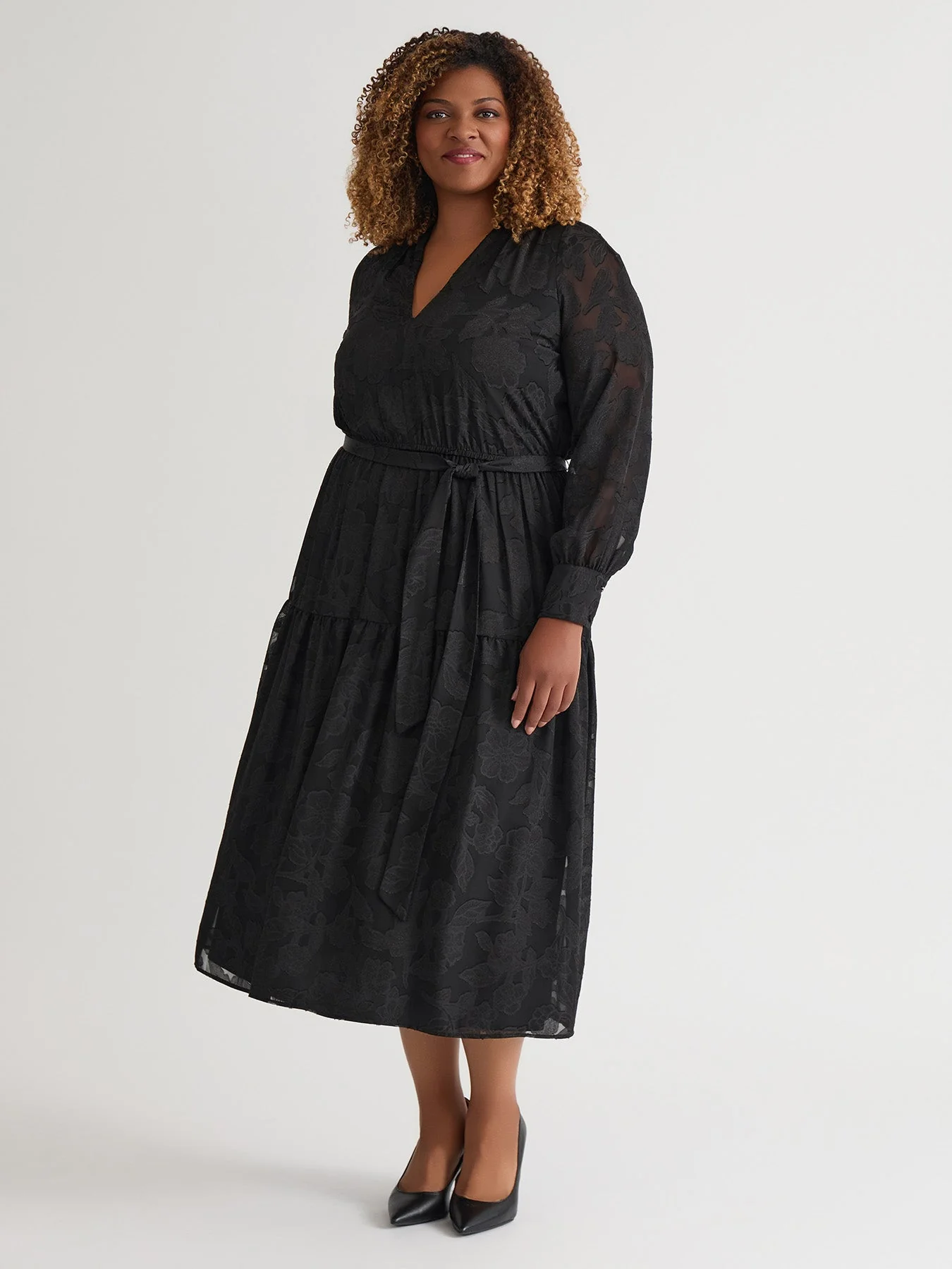 Plus Tiered Burnout Maxi Dress, Black - Image 3