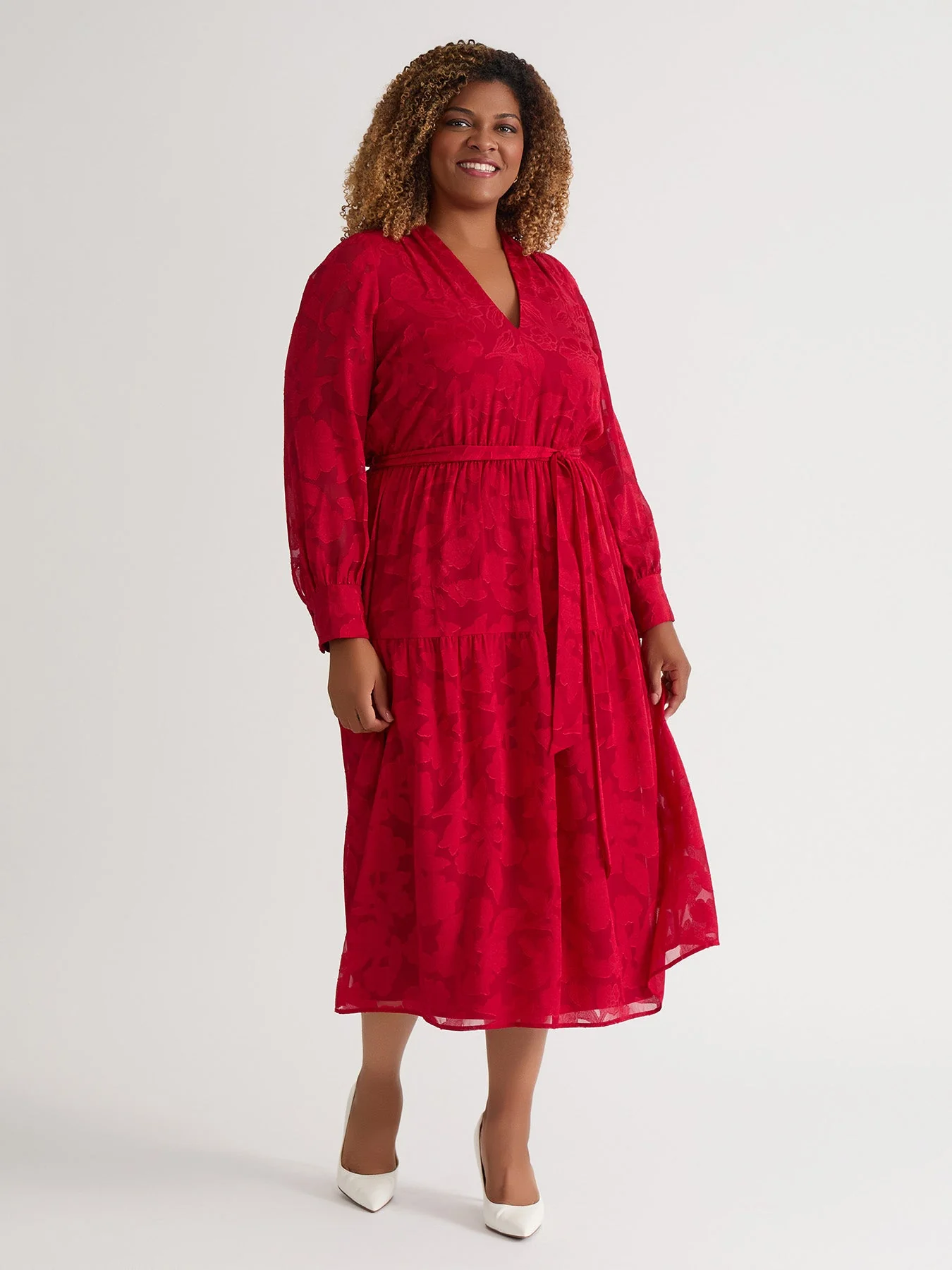 Plus Tiered Burnout Maxi Dress, Crimson - Image 3