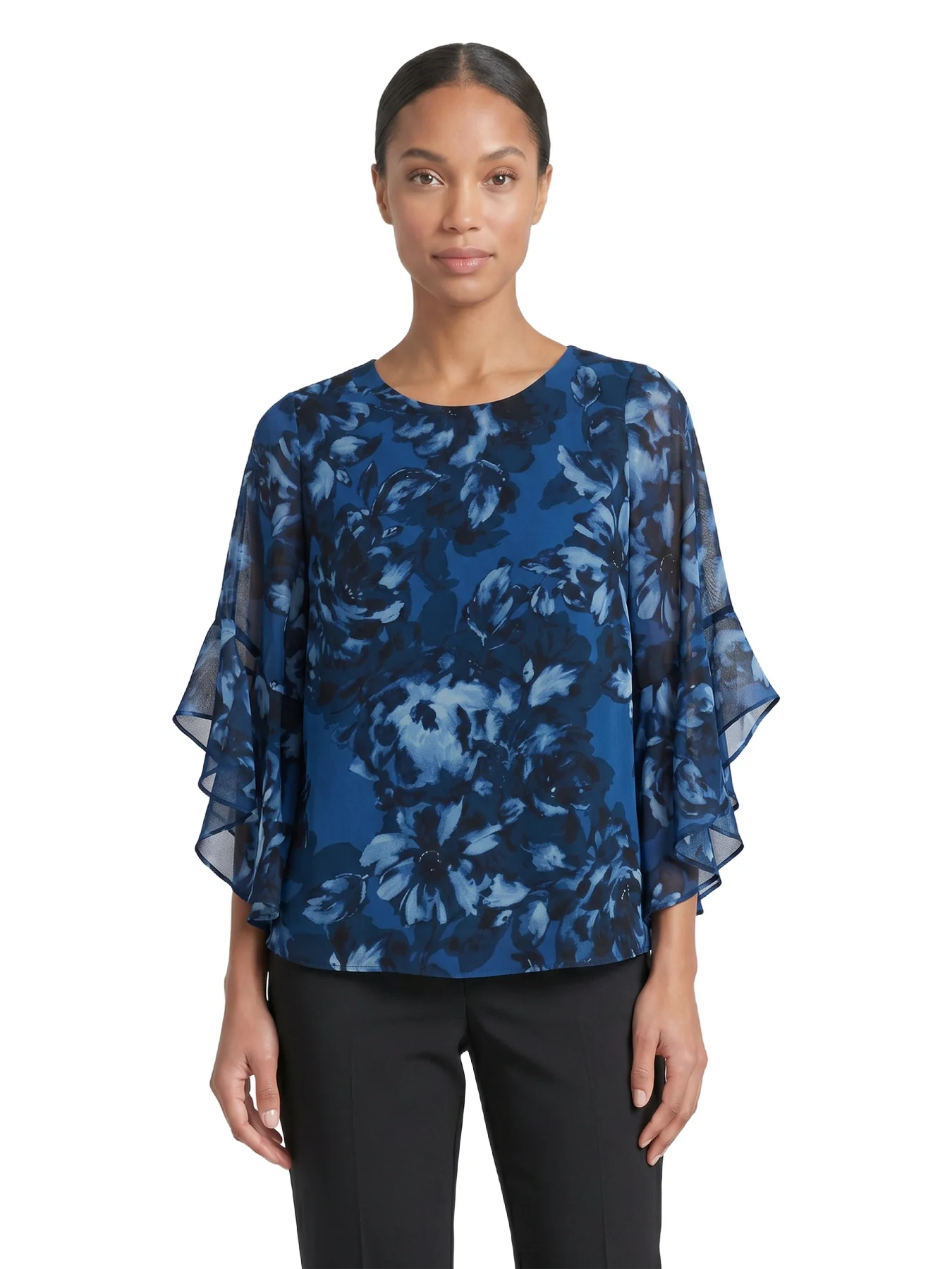 Printed Flounce Sleeve Blouse