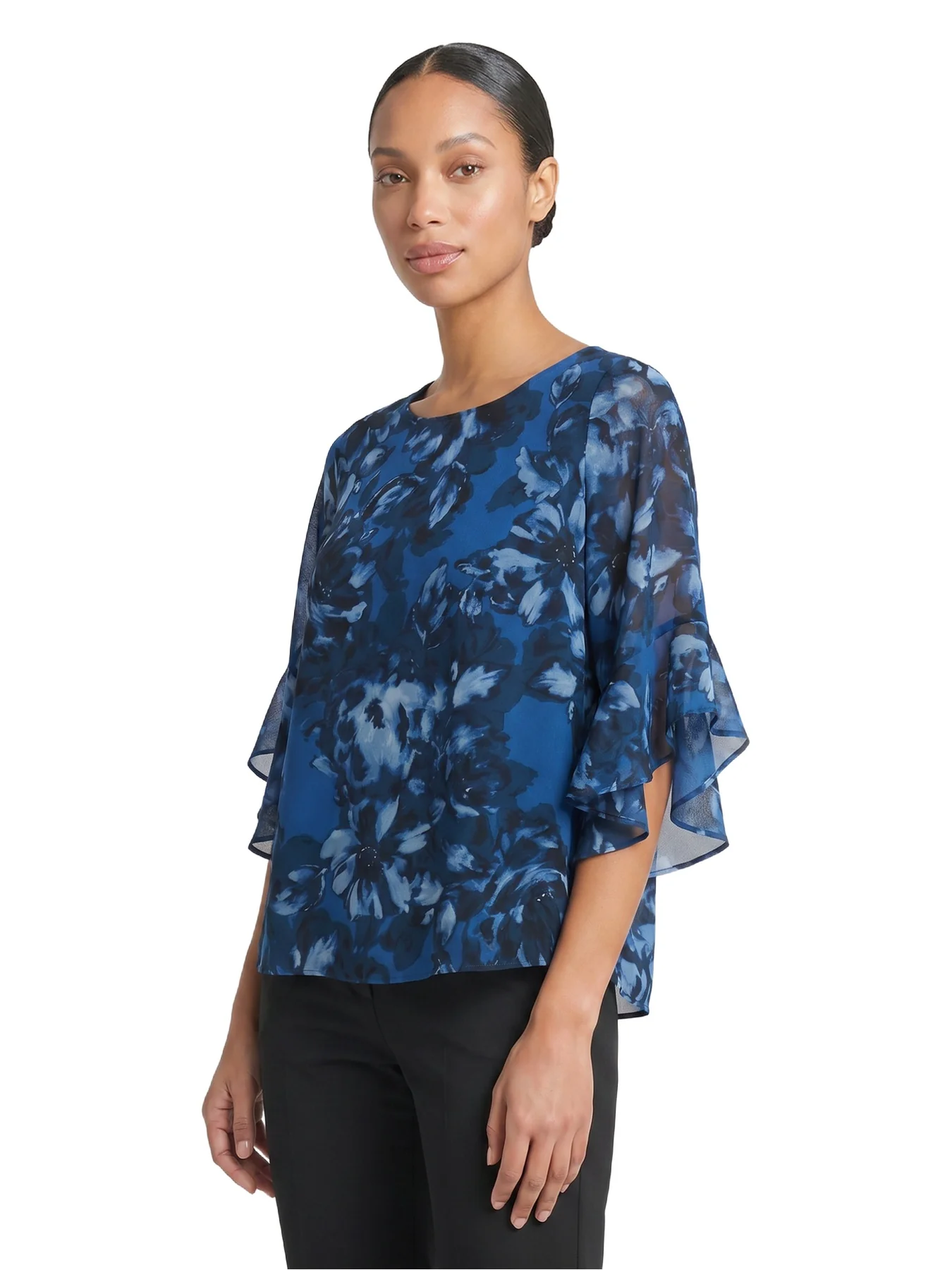 Printed Flounce Sleeve Blouse - Image 3