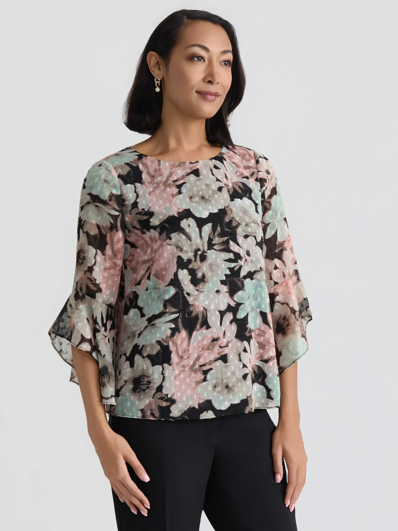 Plus Printed Flounce Sleeve Blouse - Image 3