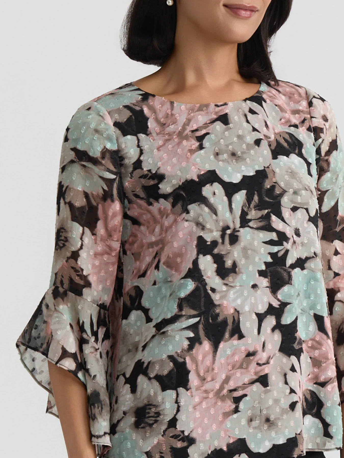 Plus Printed Flounce Sleeve Blouse - Image 4