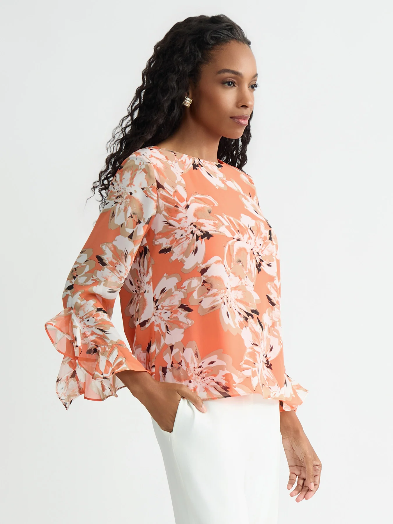 Printed Flounce Sleeve Blouse - Image 3