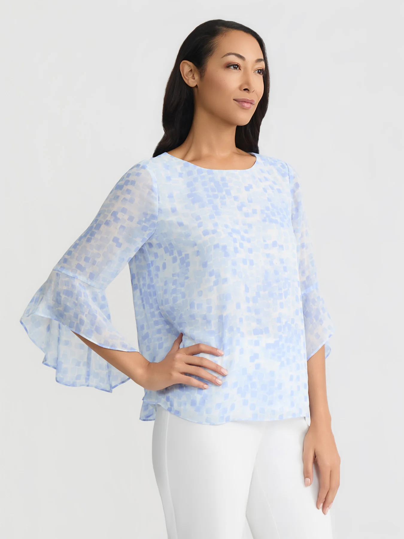 Printed Flounce Sleeve Blouse - Image 3