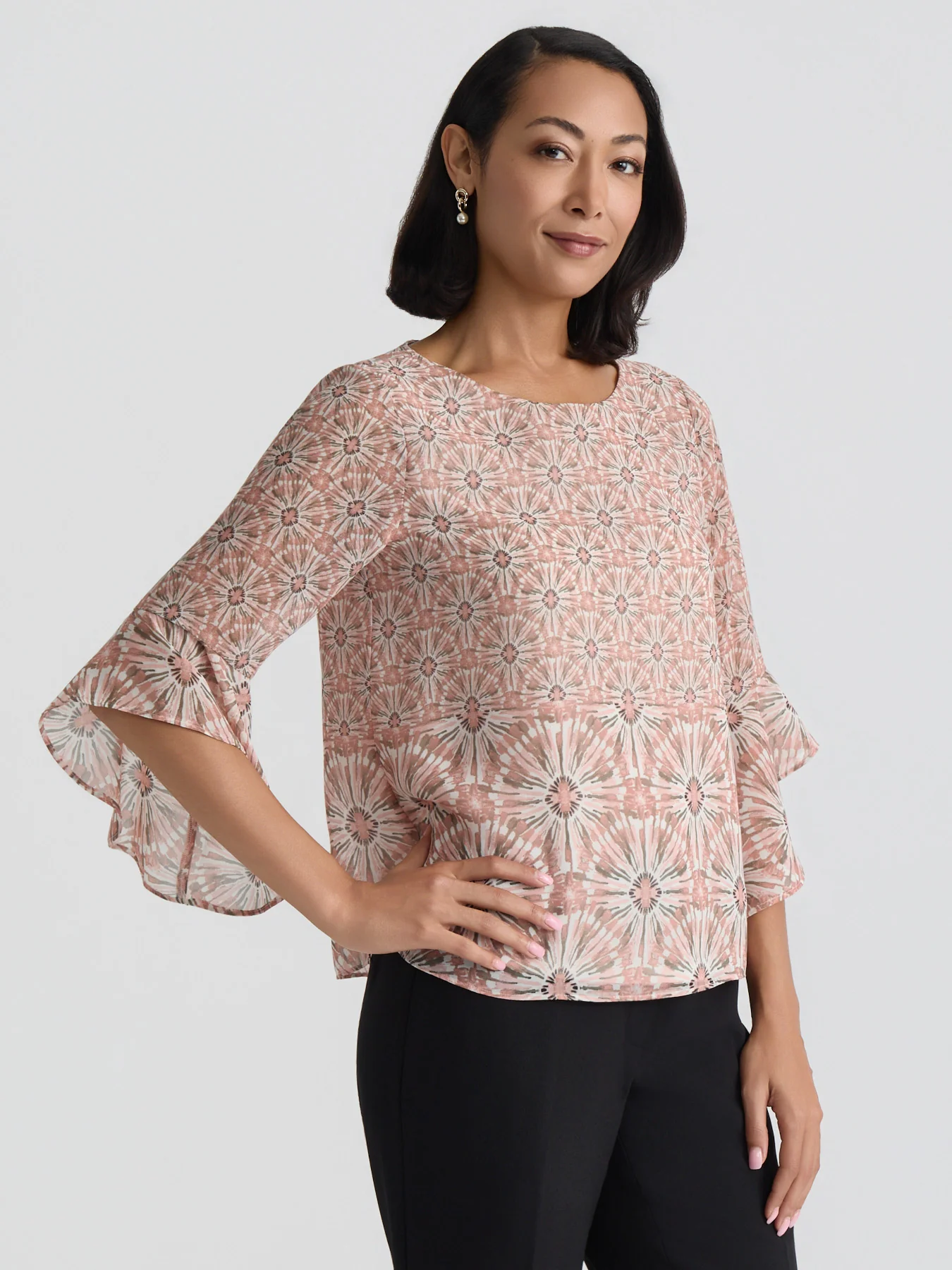 Plus Printed Flounce Sleeve Blouse - Image 3