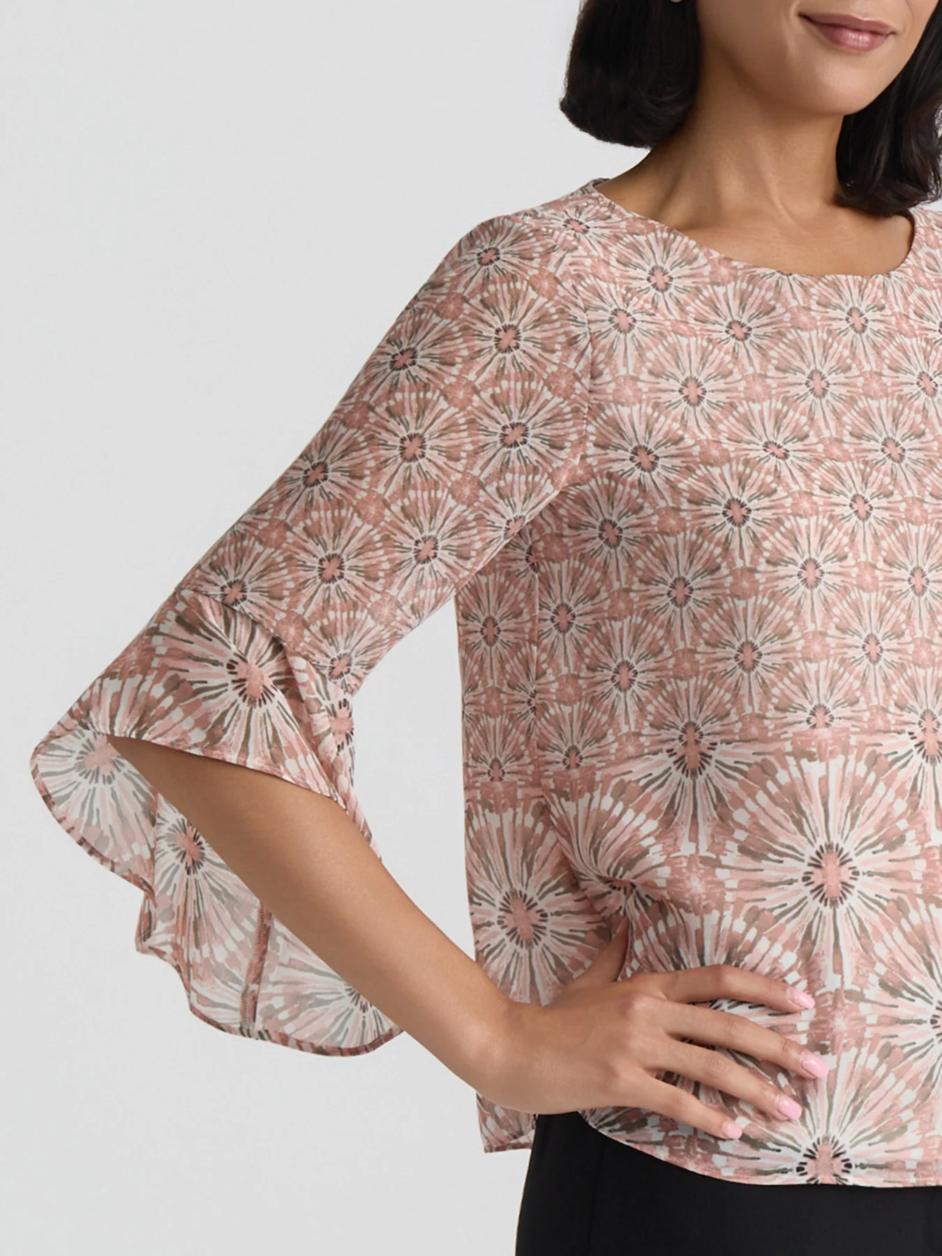 Plus Printed Flounce Sleeve Blouse - Image 4