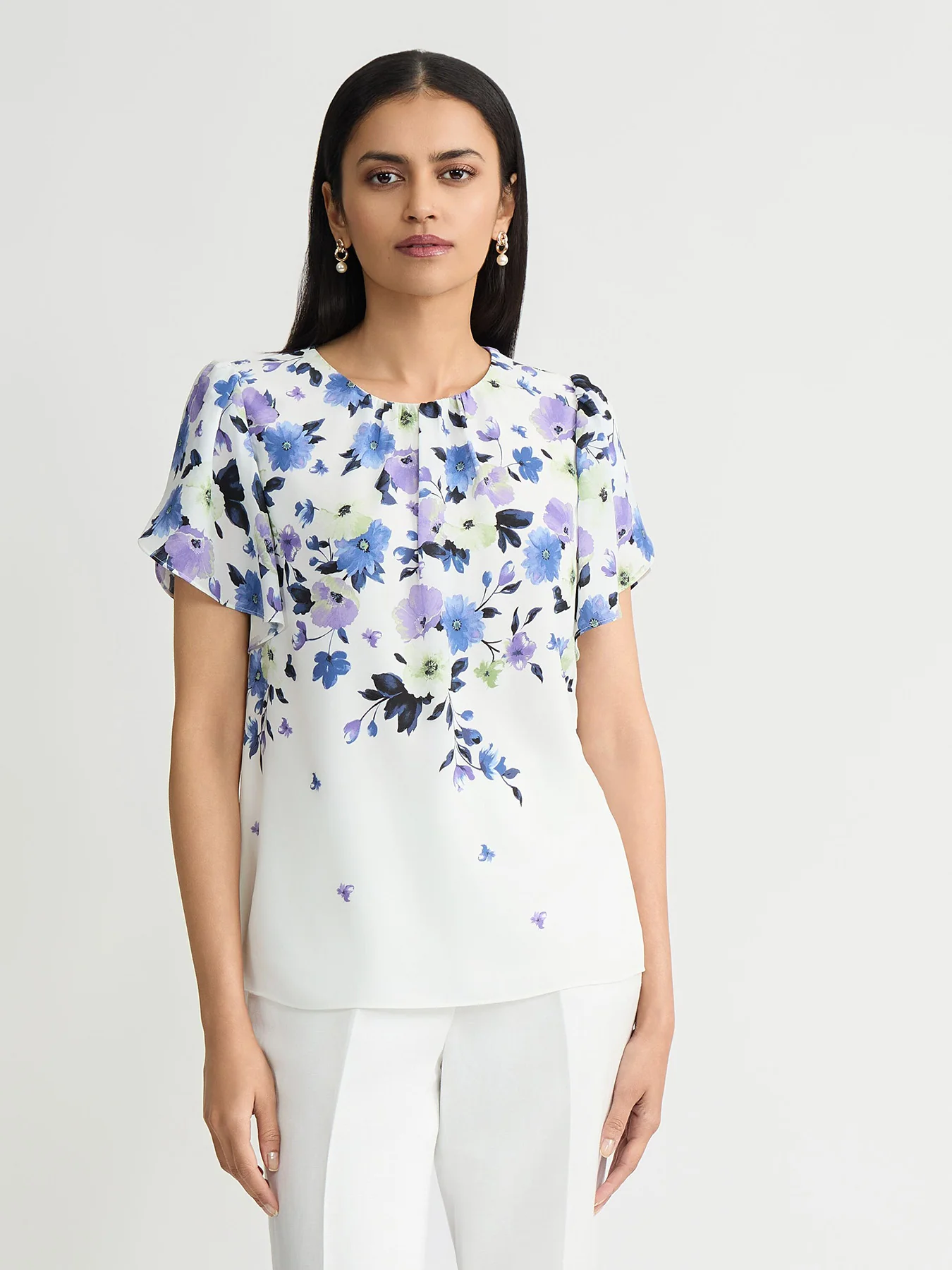 Printed Tulip Sleeve Blouse