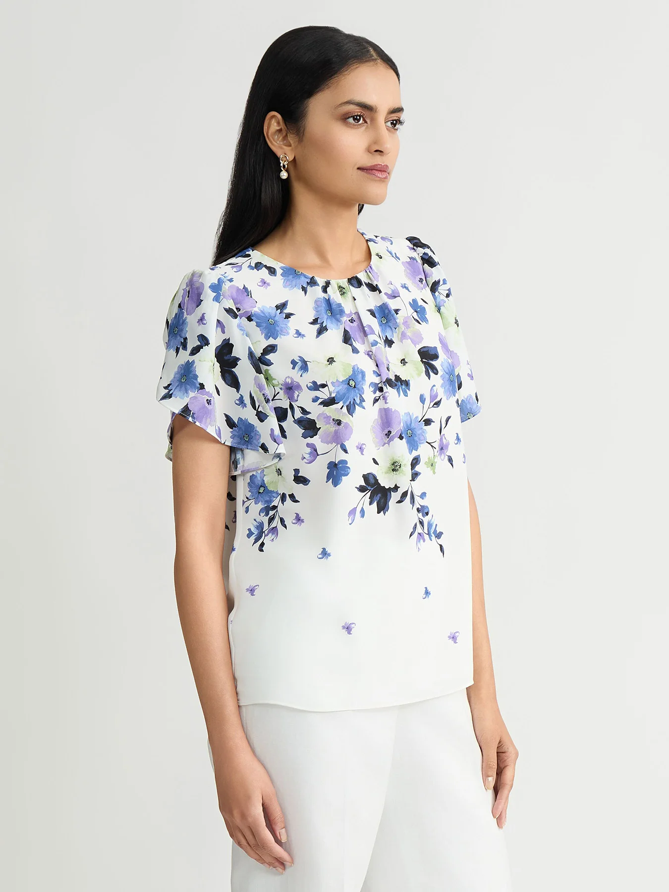 Printed Tulip Sleeve Blouse - Image 3