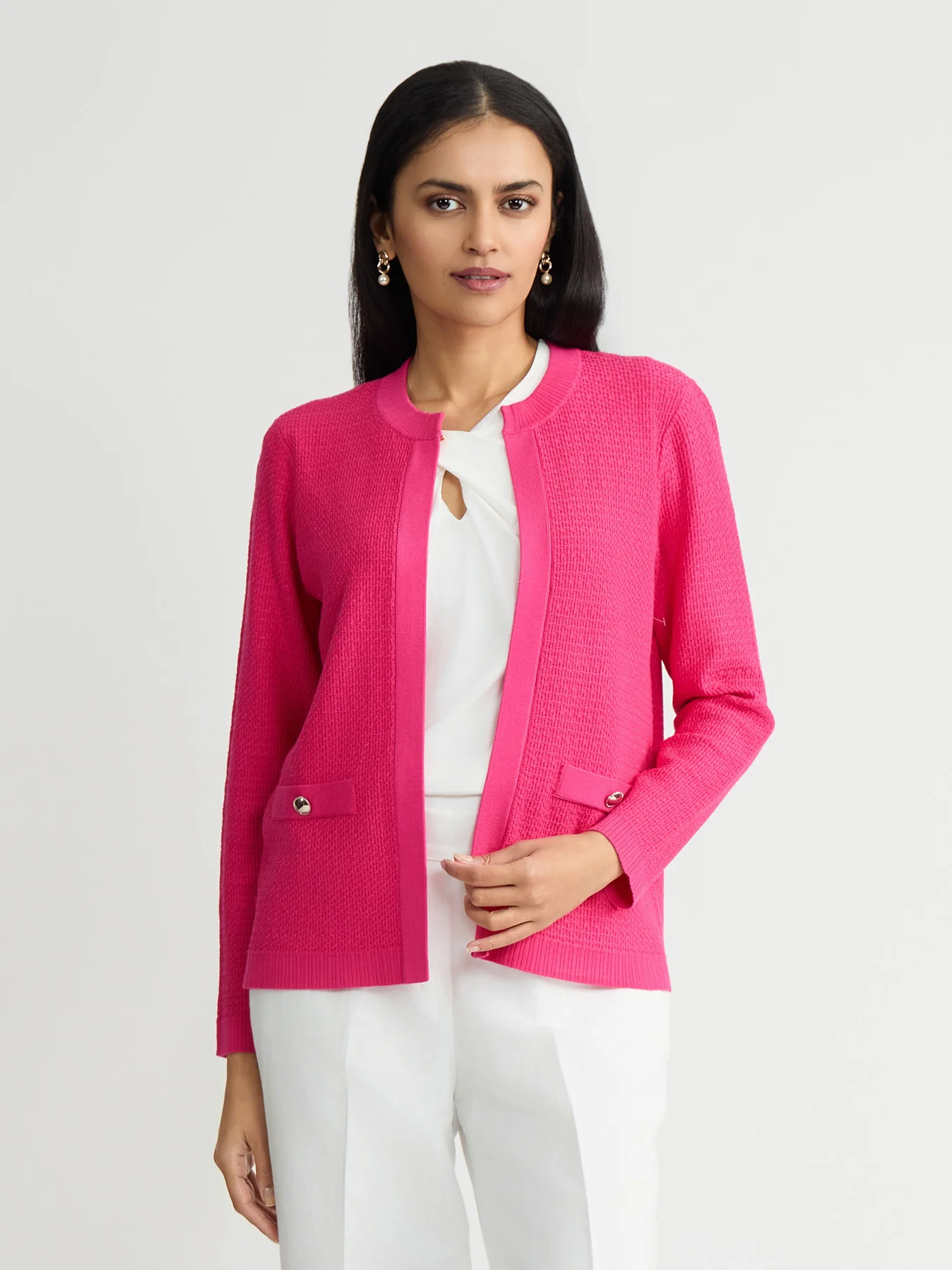 Ribbed Trim Textured Cardigan