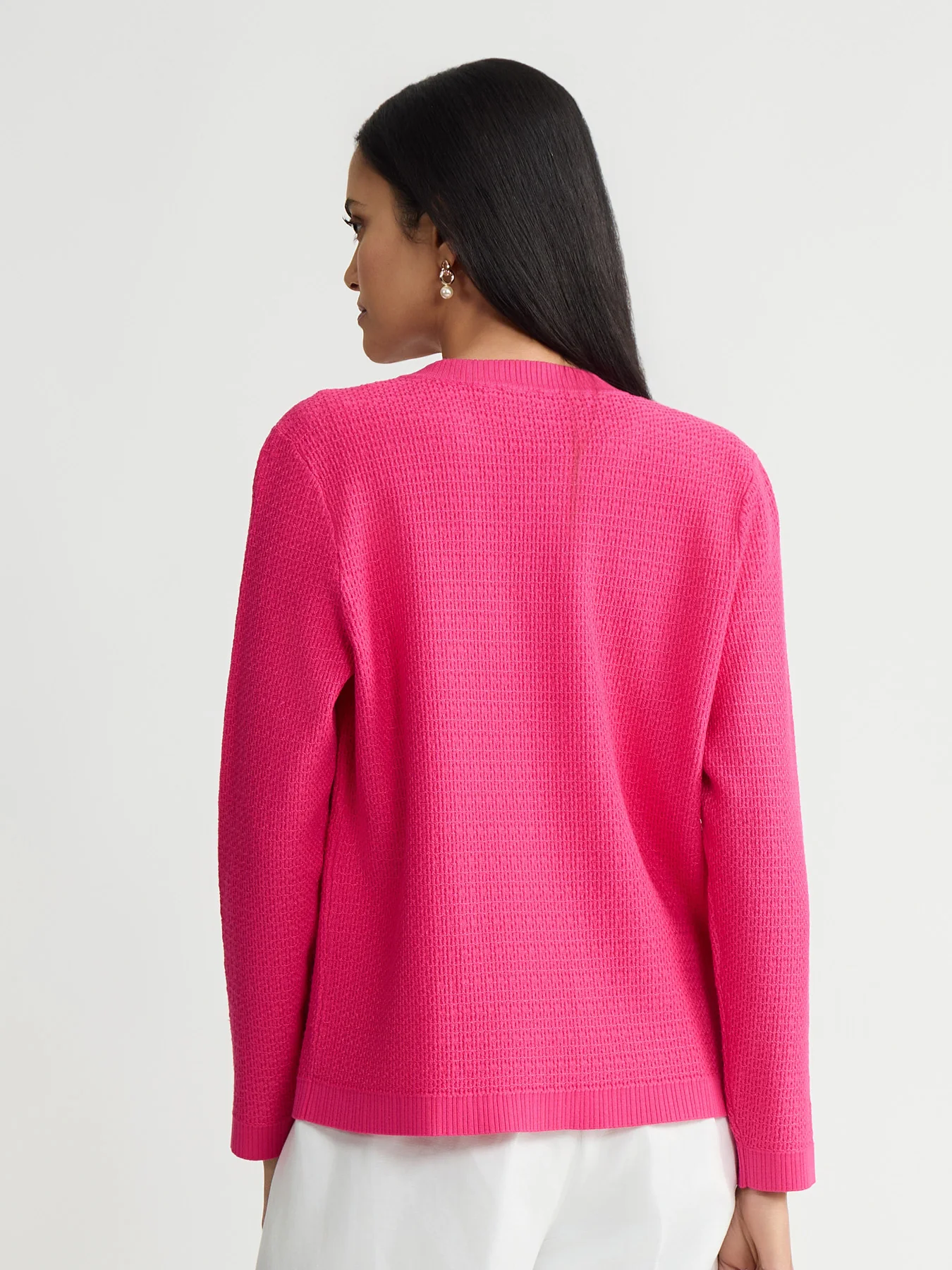 Ribbed Trim Textured Cardigan - Image 2