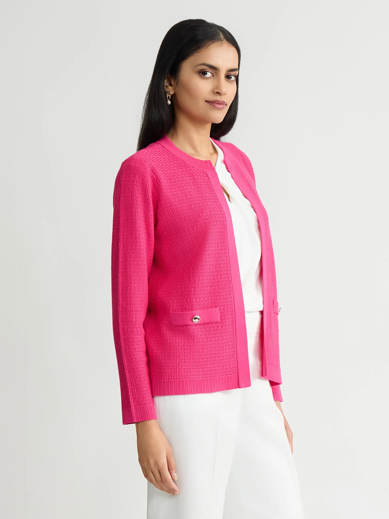Ribbed Trim Textured Cardigan - Image 3