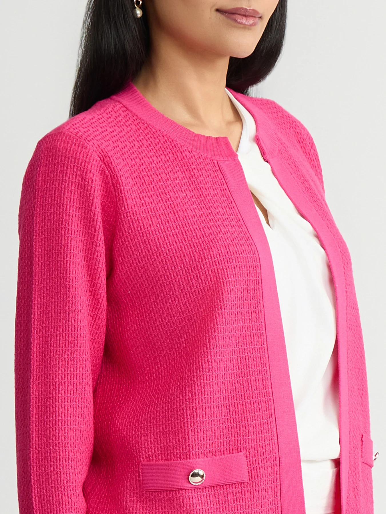 Ribbed Trim Textured Cardigan - Image 4