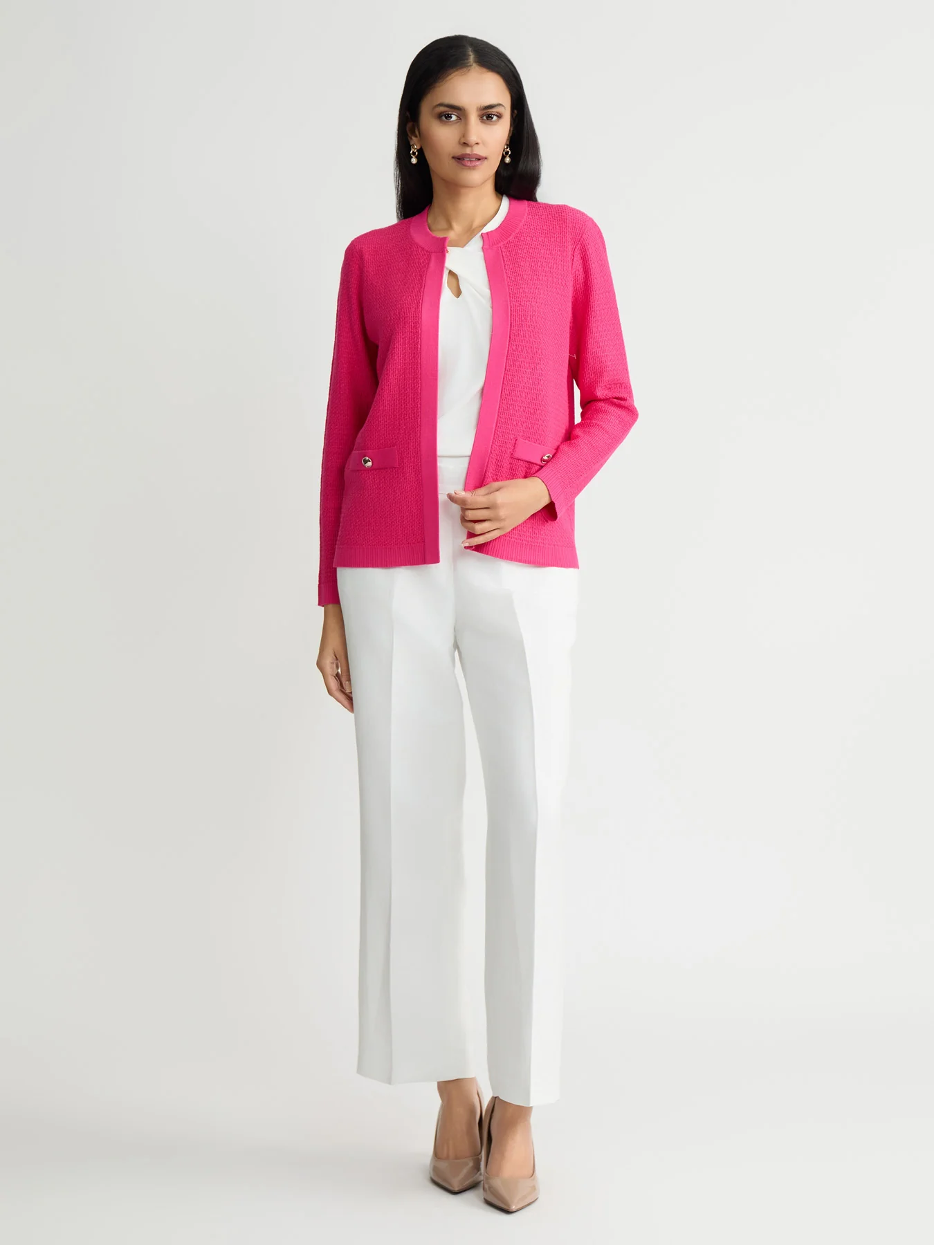 Ribbed Trim Textured Cardigan - Image 5