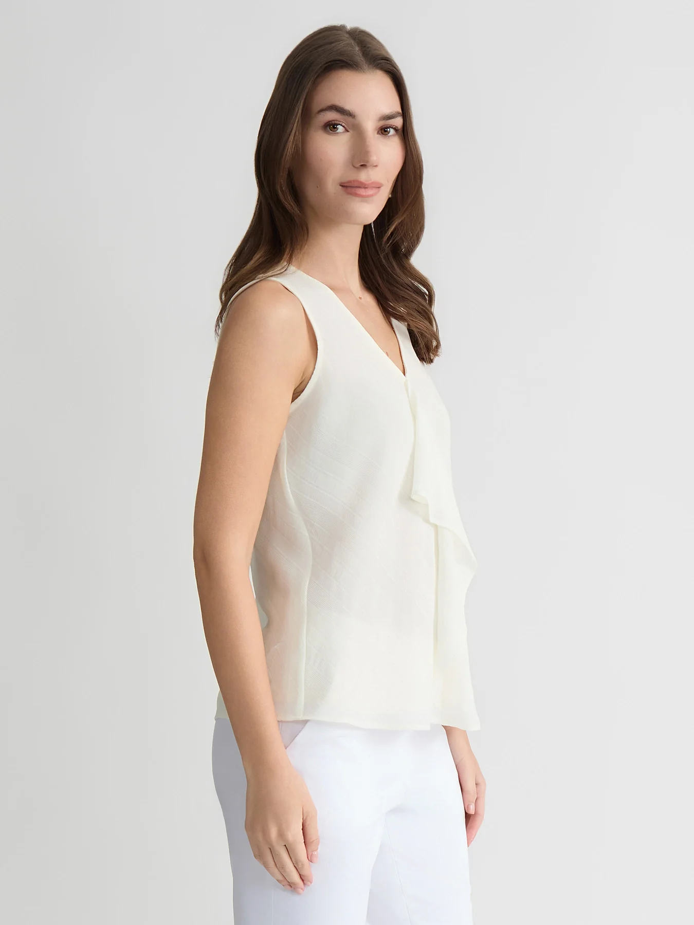 Ruffle Neck Blouse, Satin Stripe - Image 3