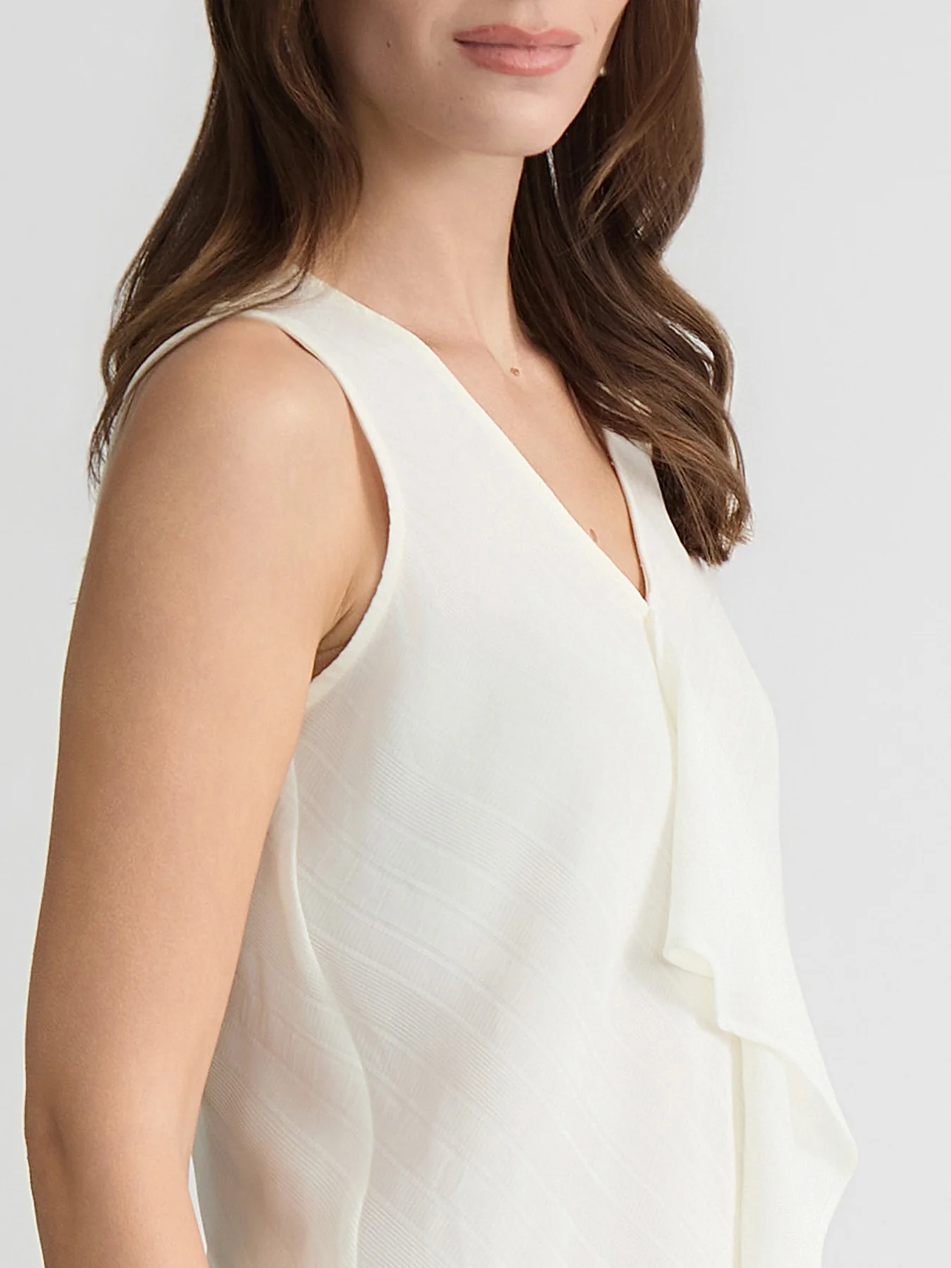 Ruffle Neck Blouse, Satin Stripe - Image 4