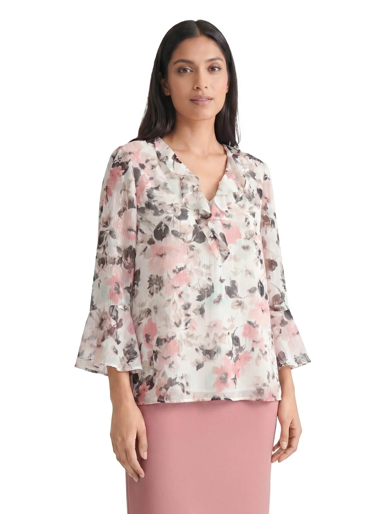 Ruffle Neck Flounce Sleeve Blouse