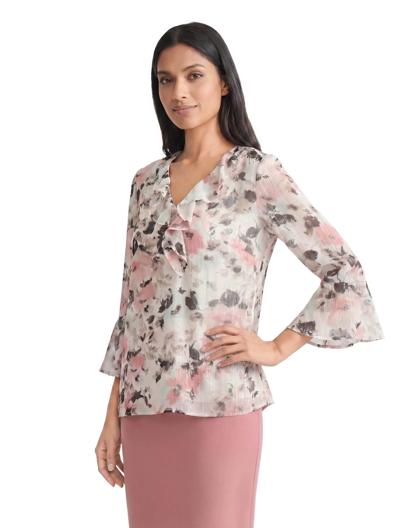 Ruffle Neck Flounce Sleeve Blouse - Image 3