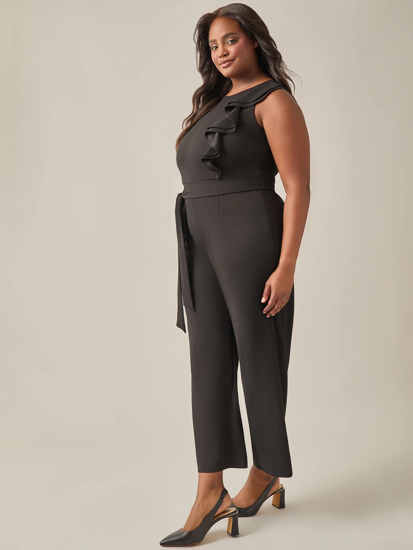 Ruffle Shoulder Jumpsuit, Black - Image 3