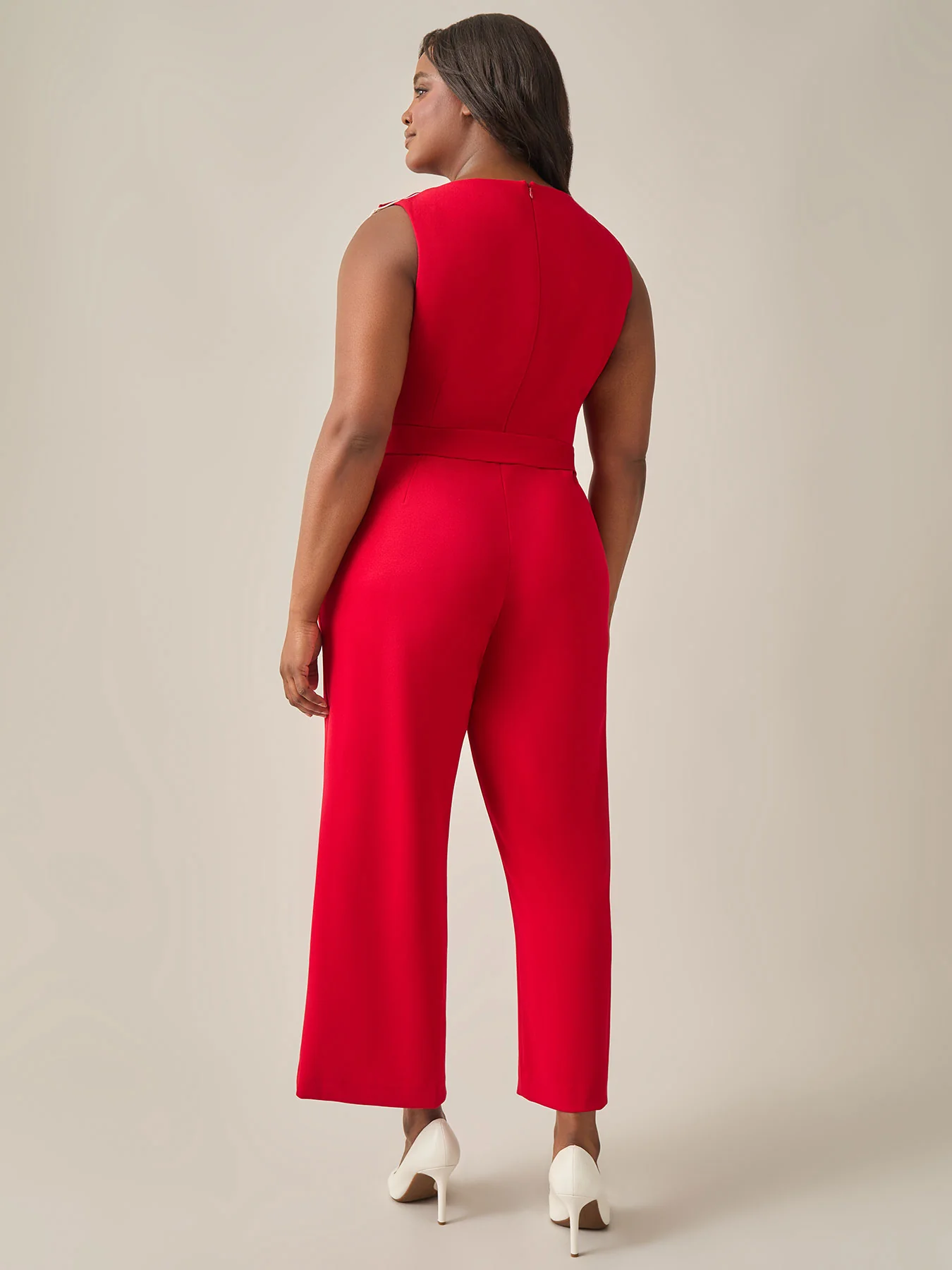 Ruffle Shoulder Jumpsuit, Crimson - Image 4