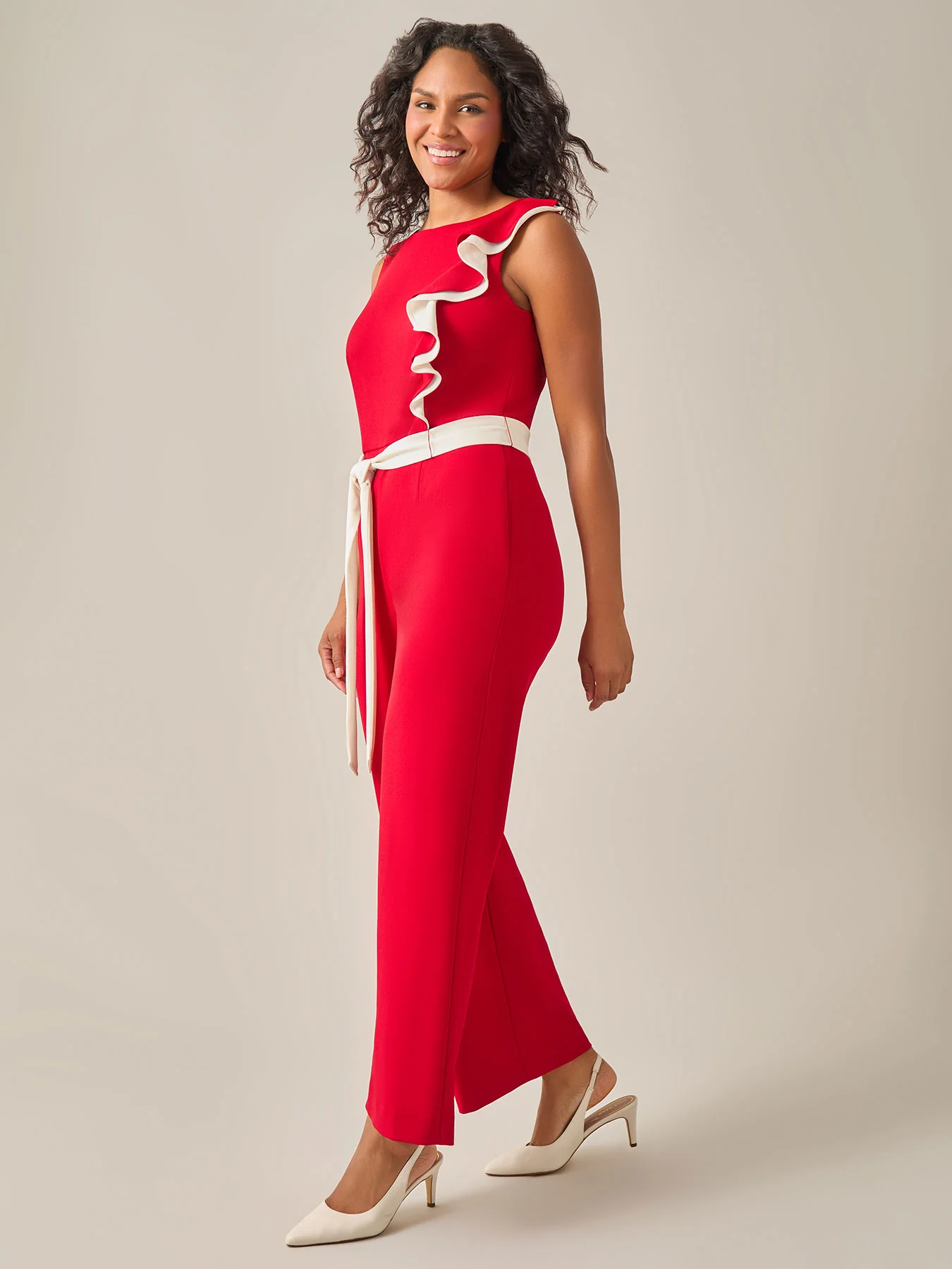 Ruffle Shoulder Jumpsuit, Crimson - Image 7