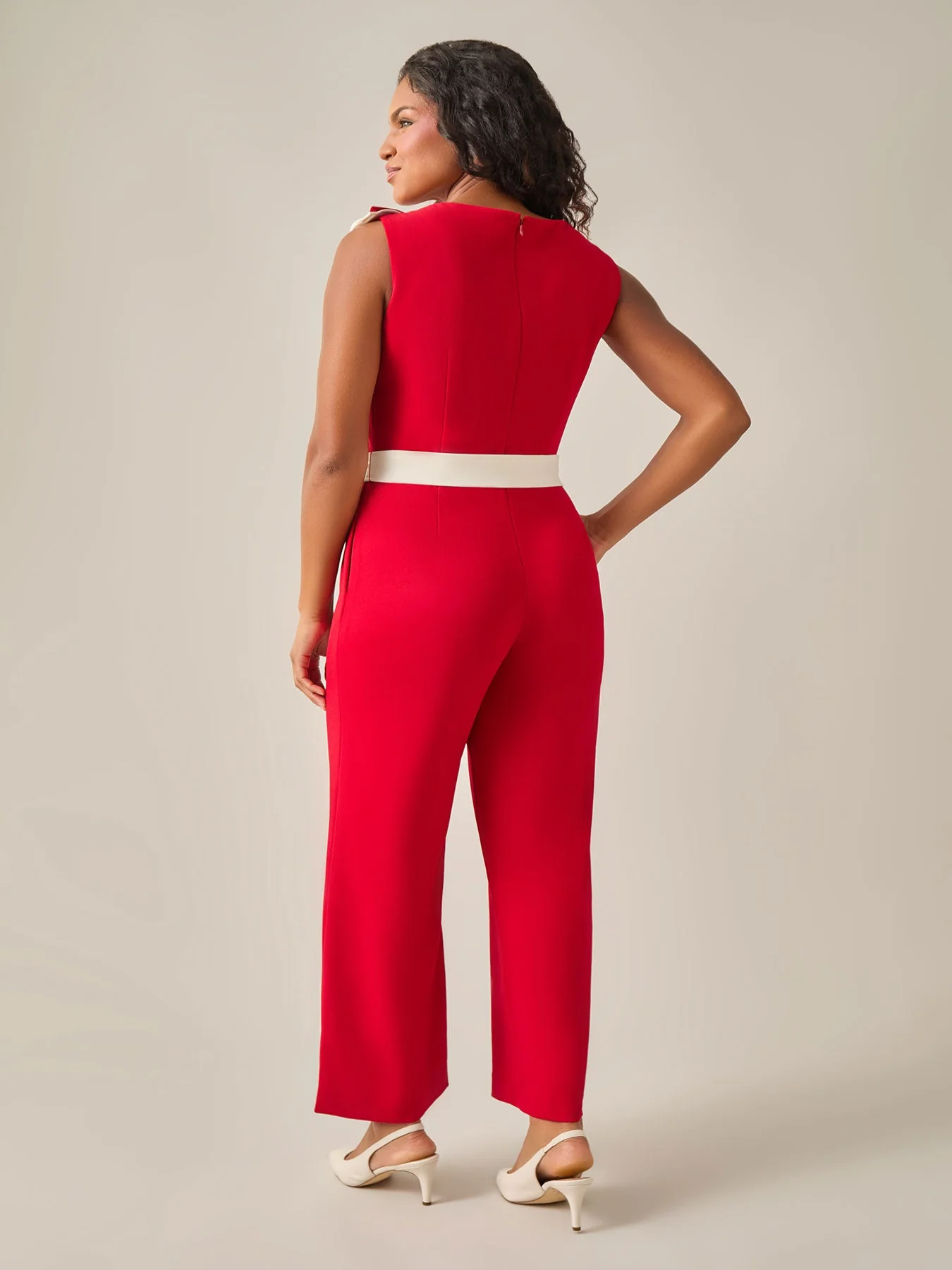Ruffle Shoulder Jumpsuit, Crimson - Image 8
