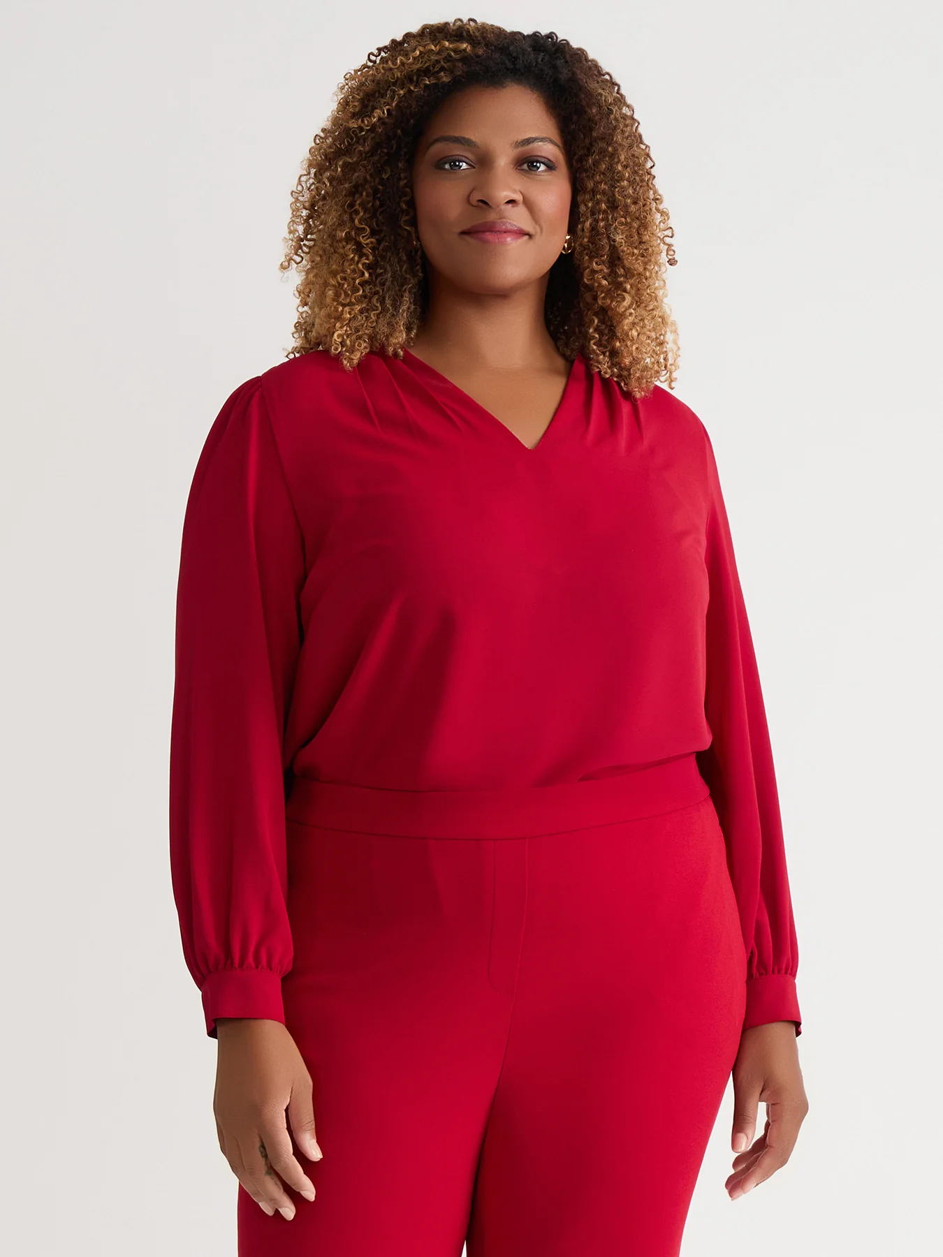 Ruffle Sleeve V-Neck Blouse, Crimson