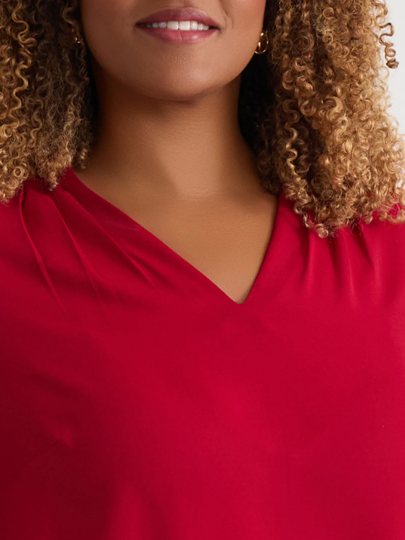 Ruffle Sleeve V-Neck Blouse, Crimson - Image 3