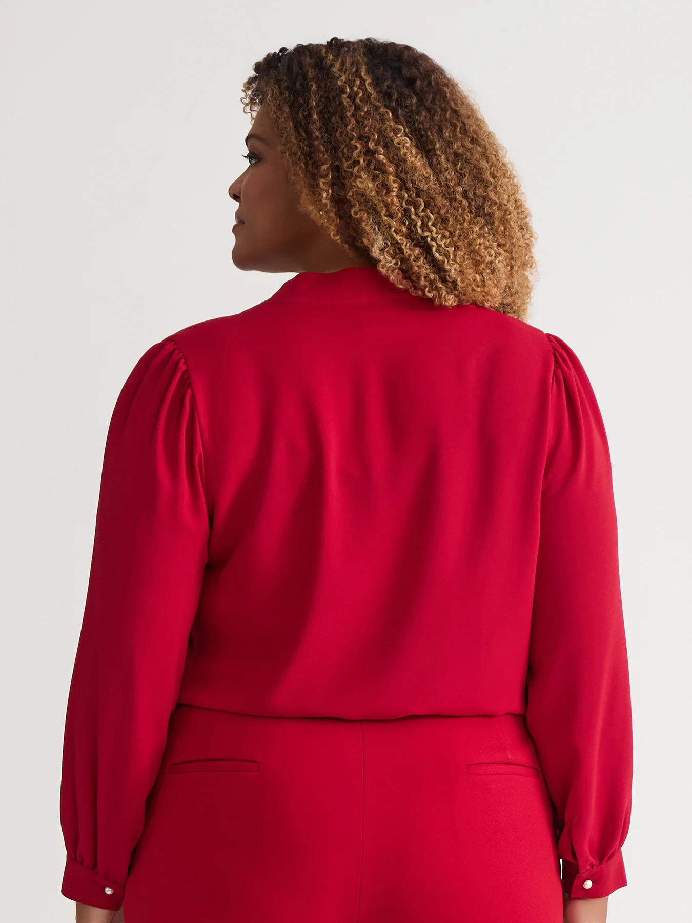 Ruffle Sleeve V-Neck Blouse, Crimson - Image 4