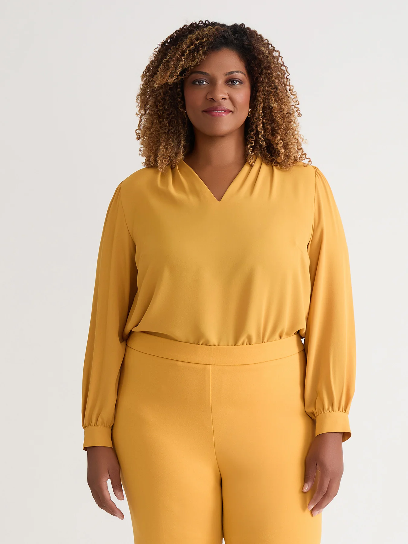 Ruffle Sleeve V-Neck Blouse, Gold Signature