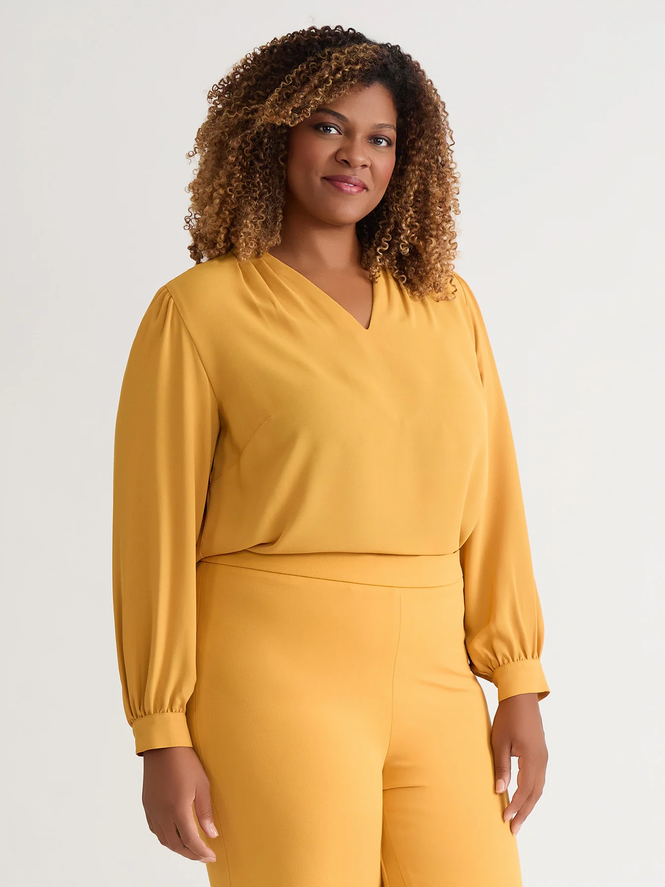 Ruffle Sleeve V-Neck Blouse, Gold Signature - Image 2