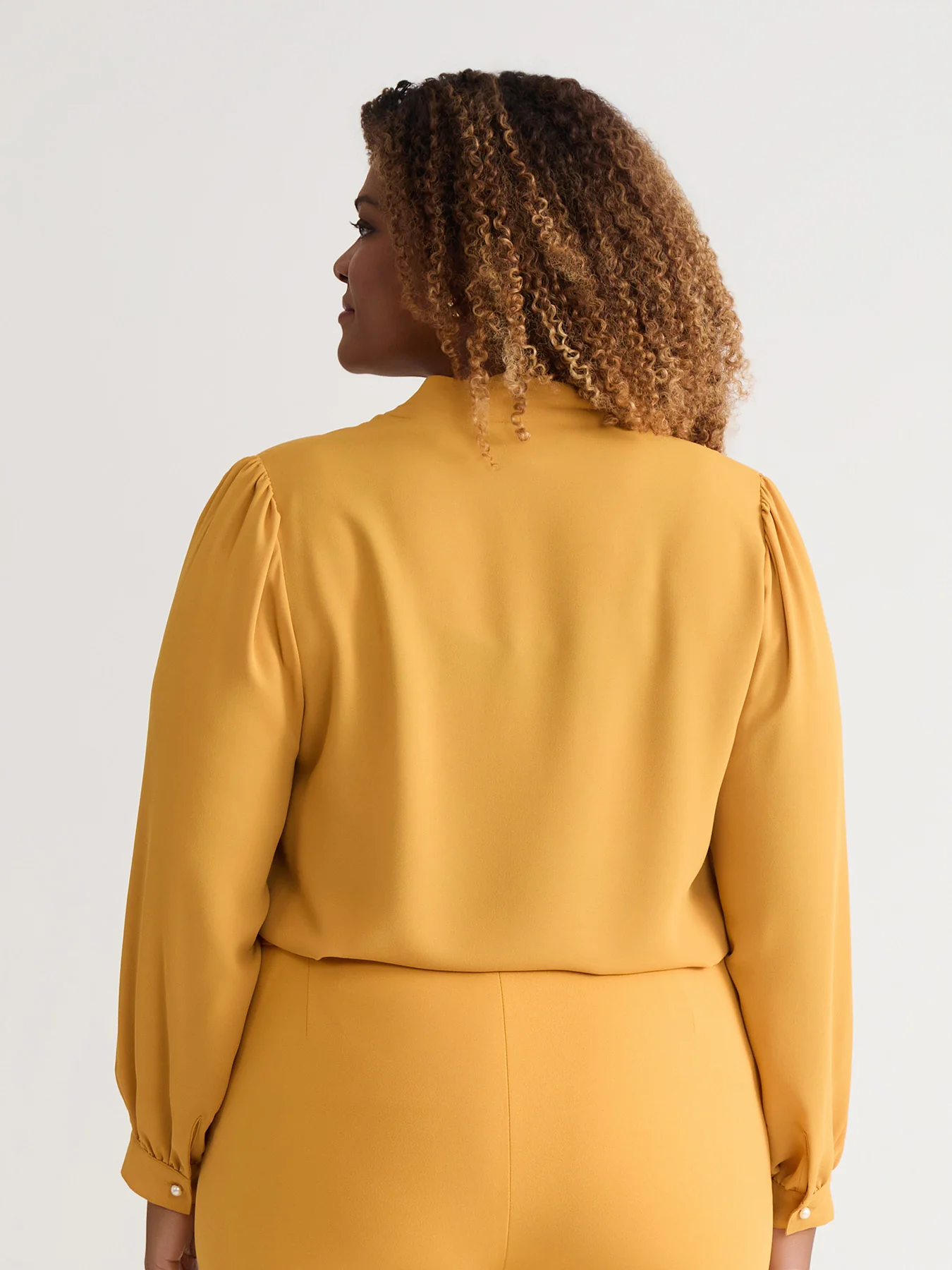 Ruffle Sleeve V-Neck Blouse, Gold Signature - Image 4