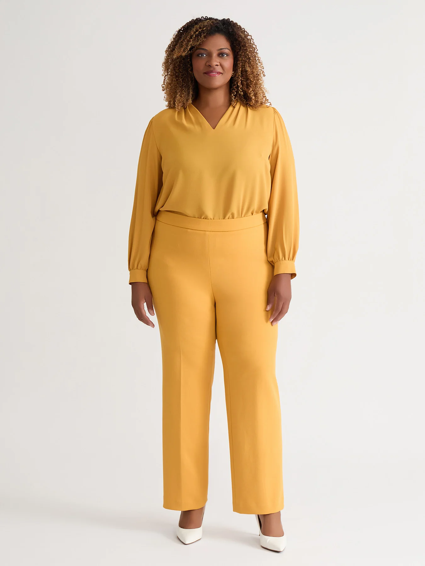 Ruffle Sleeve V-Neck Blouse, Gold Signature - Image 5