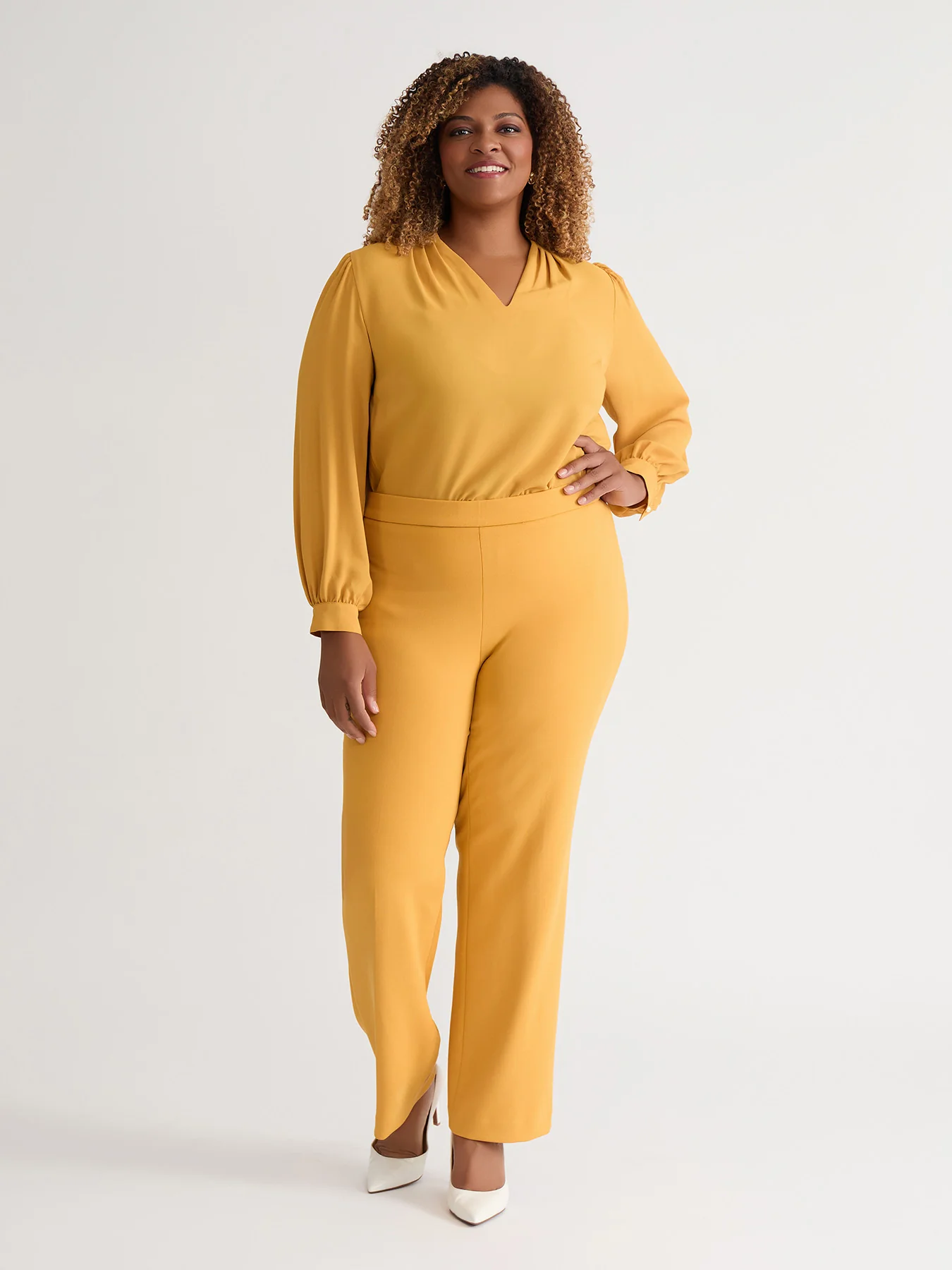 Ruffle Sleeve V-Neck Blouse, Gold Signature - Image 6