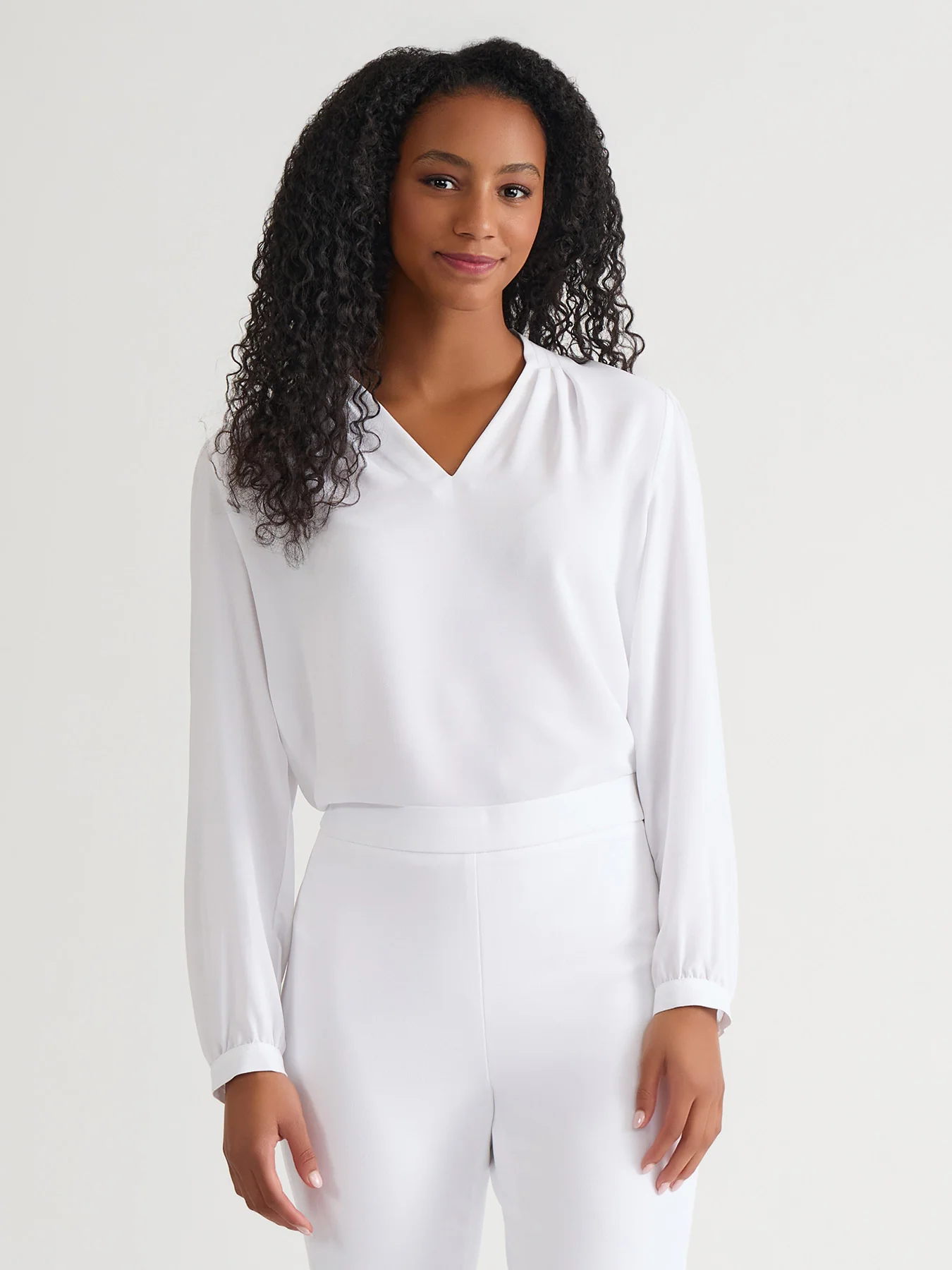 Ruffle Sleeve V-Neck Blouse, White