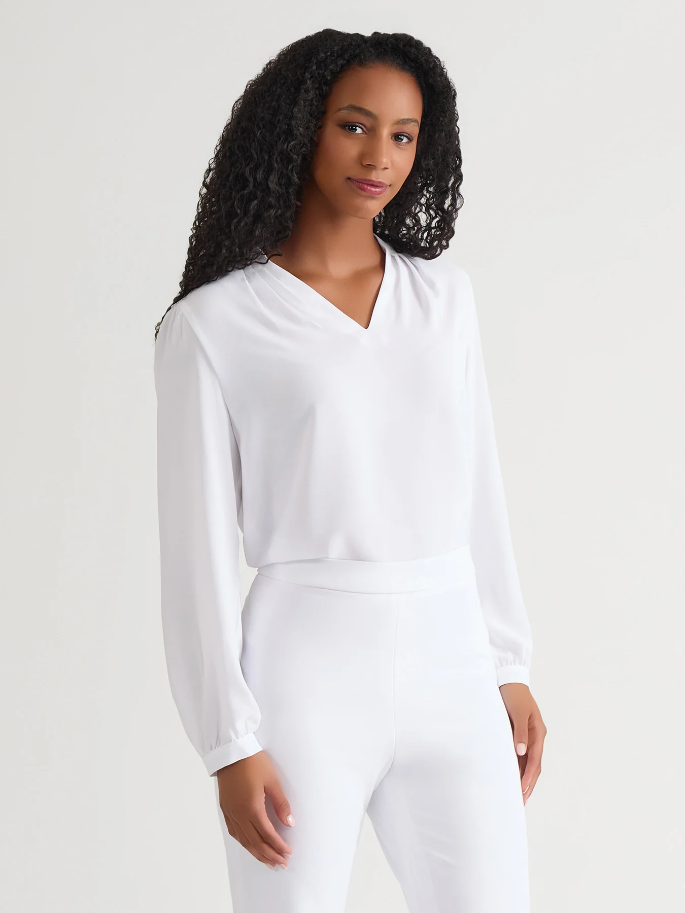 Ruffle Sleeve V-Neck Blouse, White - Image 2