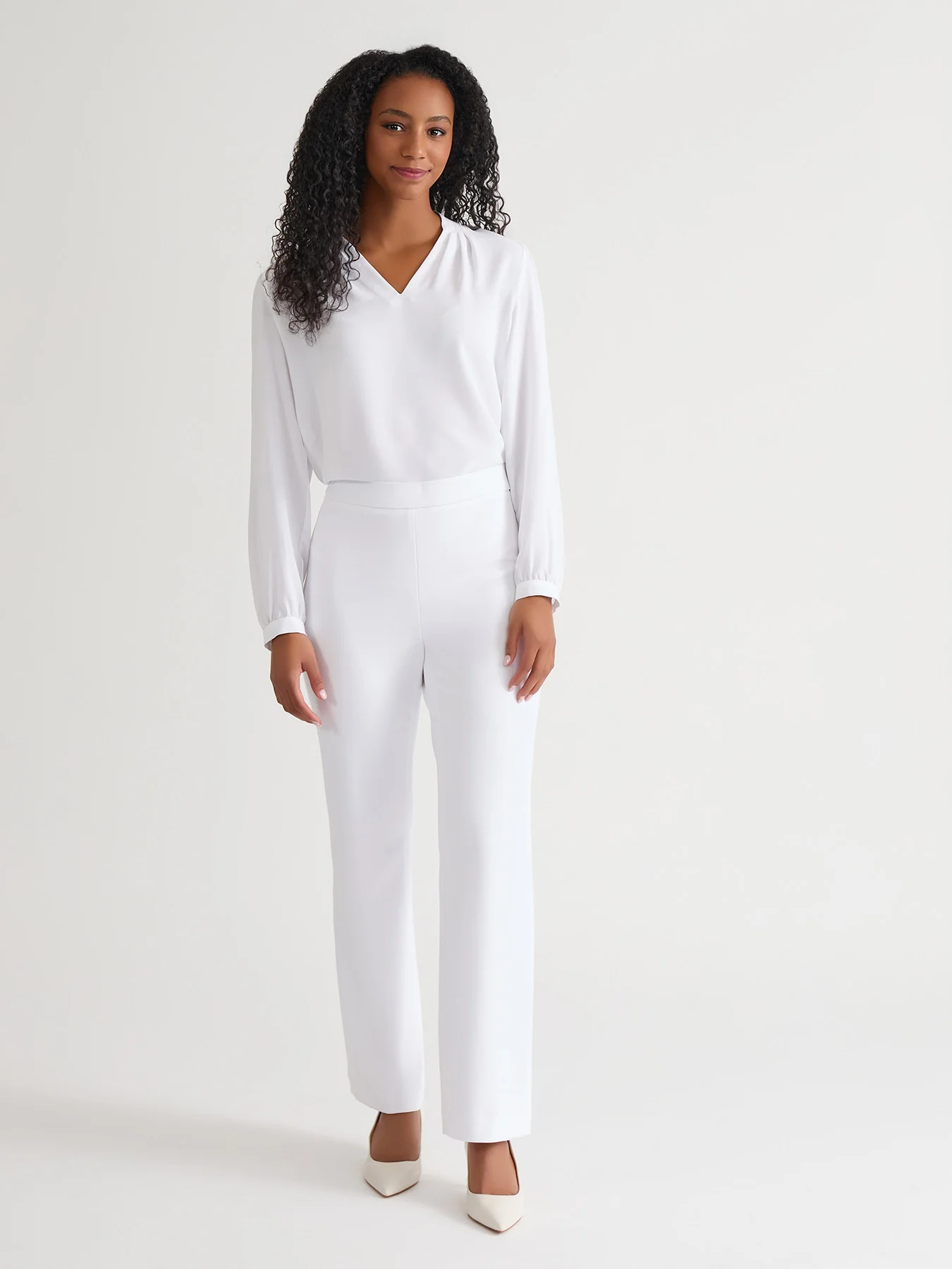 Ruffle Sleeve V-Neck Blouse, White - Image 5