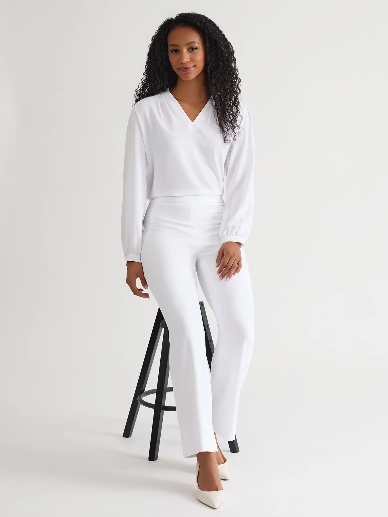 Ruffle Sleeve V-Neck Blouse, White - Image 6