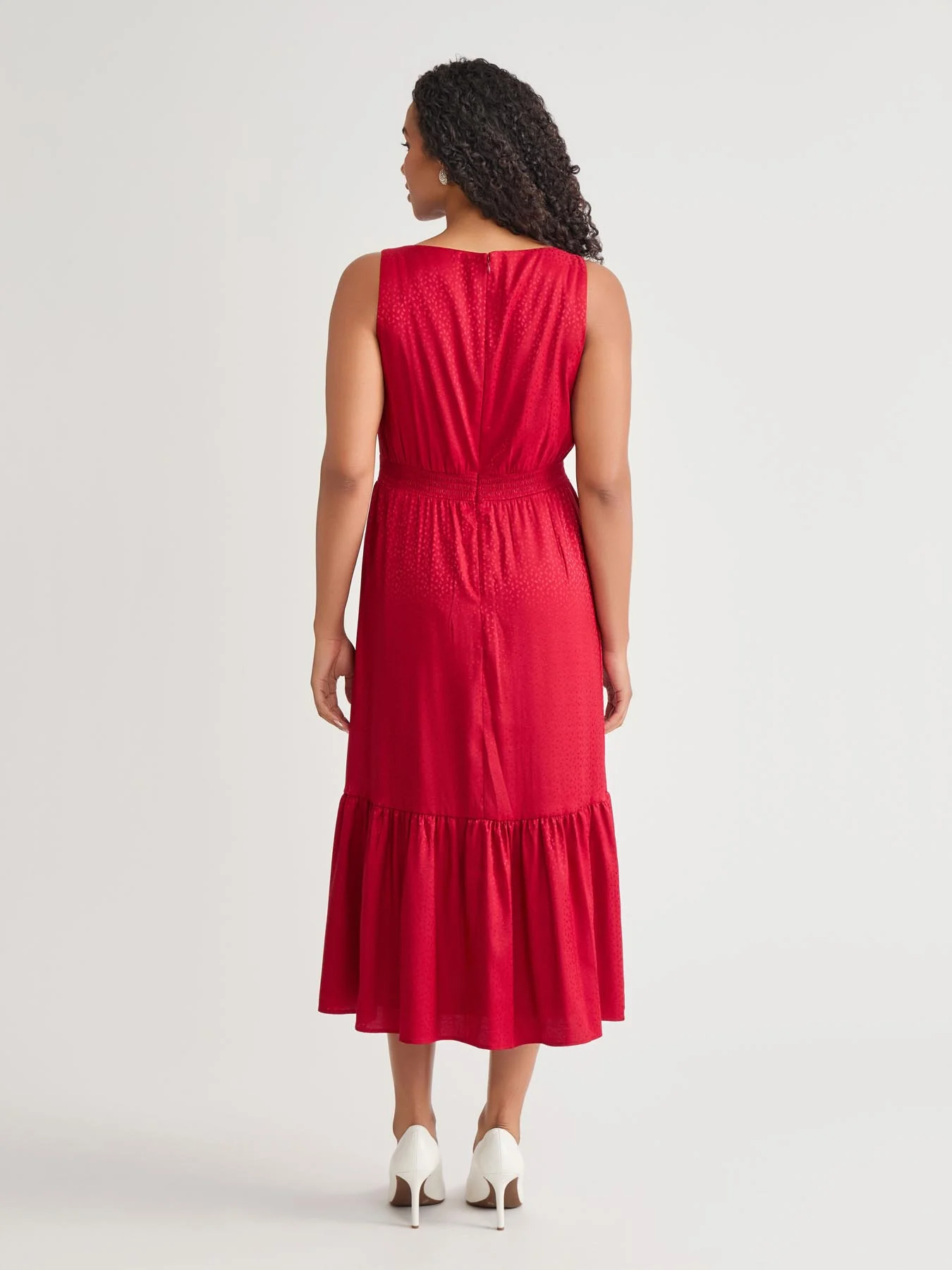 Sleeveless Boat Neck Tiered Dress, Crimson - Image 4