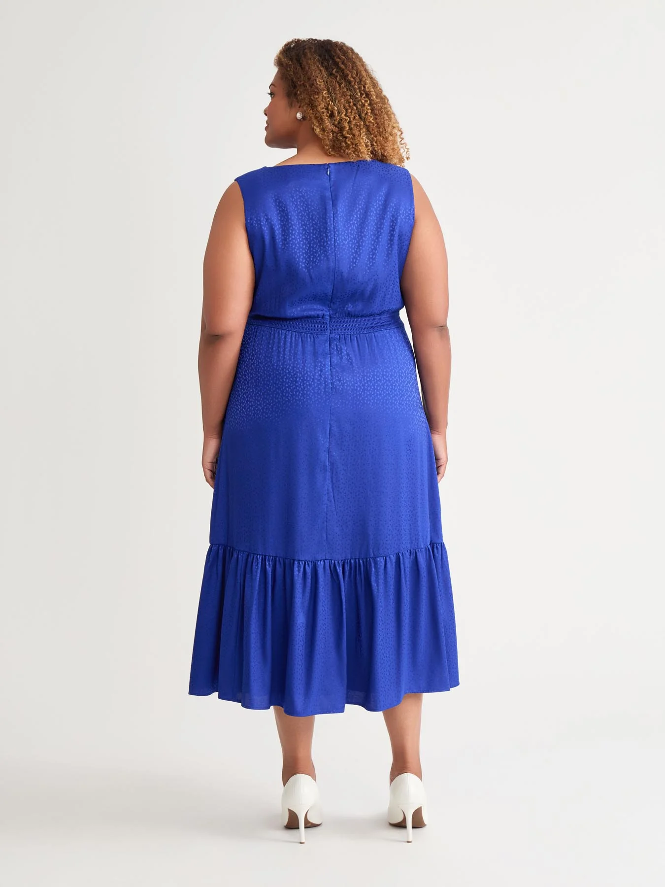 Sleeveless Boat Neck Tiered Dress, Royal Signature - Image 3