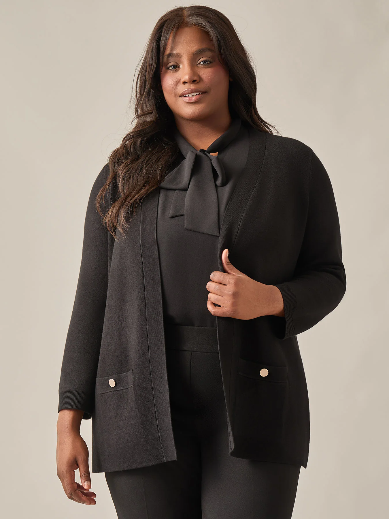 Sleeveless Bow Neck Blouse, Black - Image 3