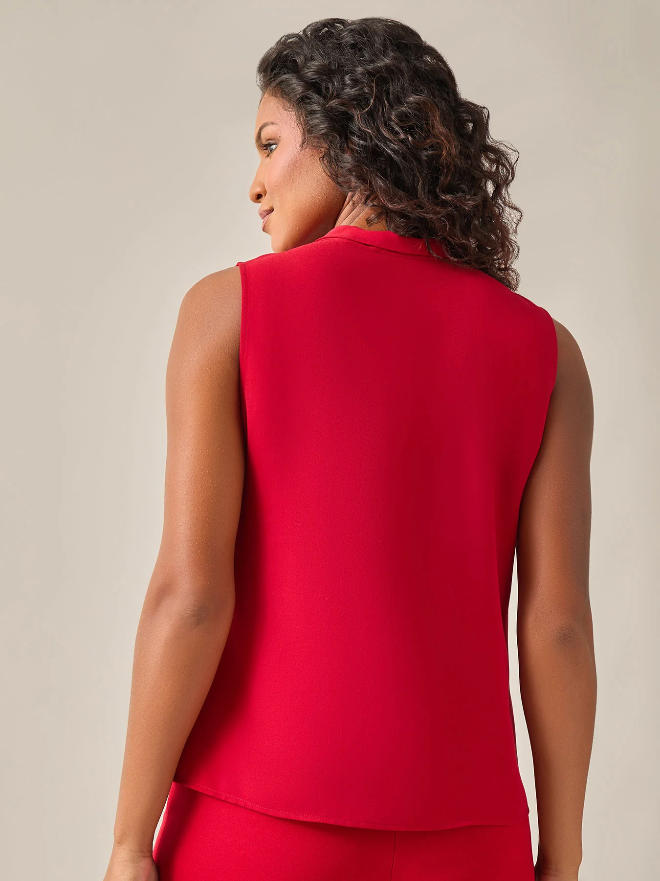 Sleeveless Bow Neck Blouse, Crimson - Image 3