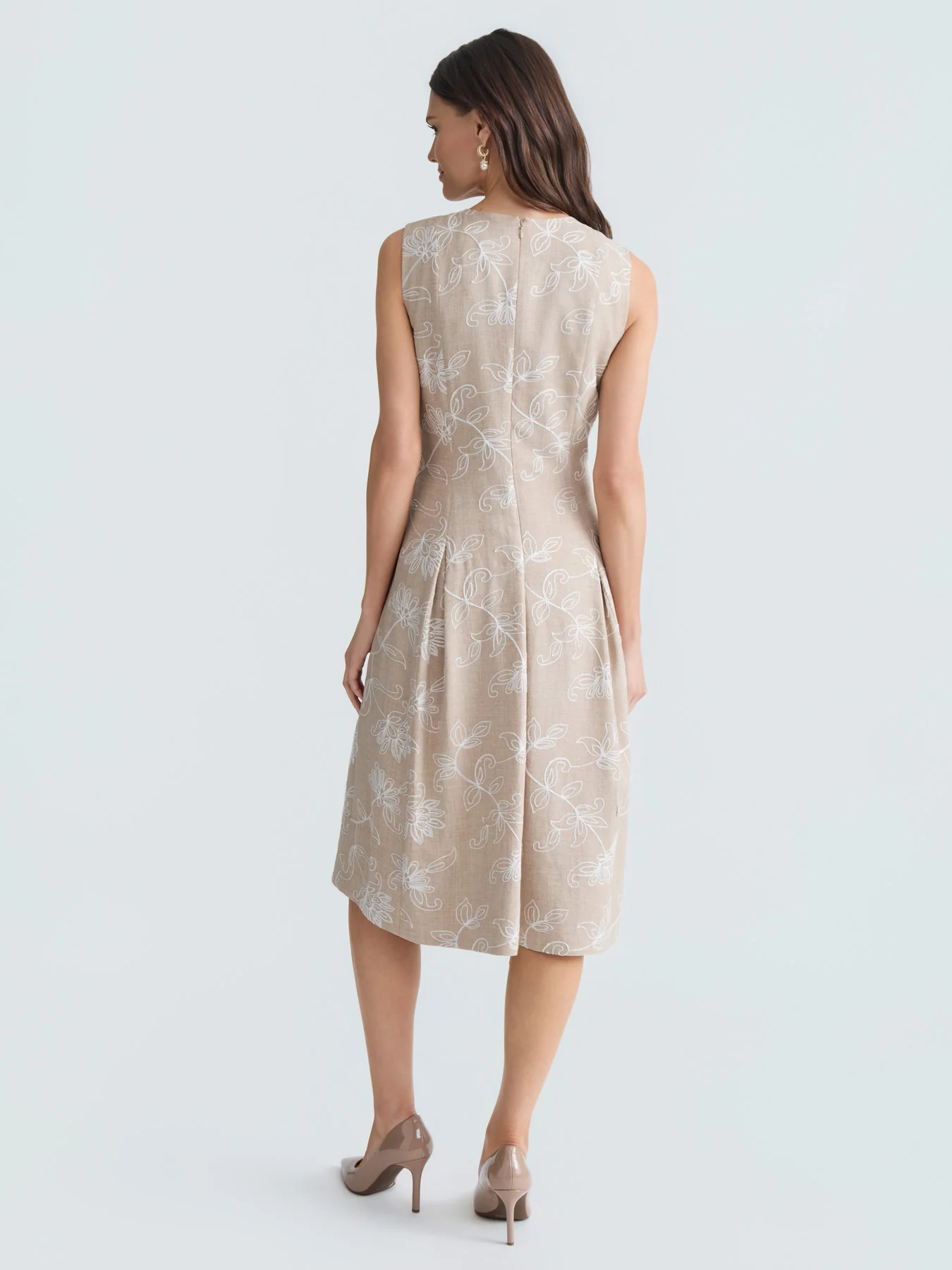 Sleeveless Box Pleat Dress, Embroidered - Image 2