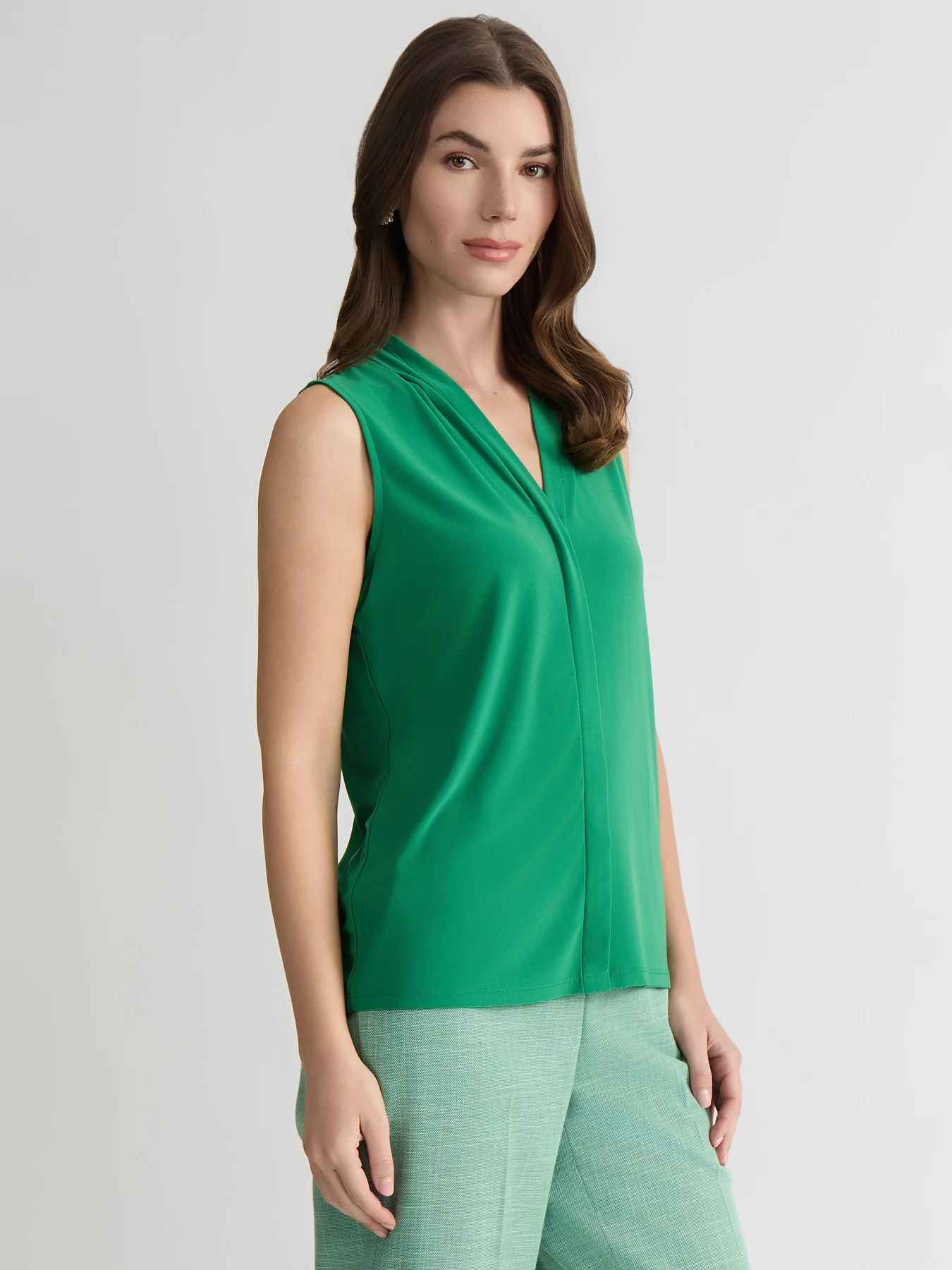 Plus Sleeveless Pleat Neck Top, Everyday Knit - Image 3