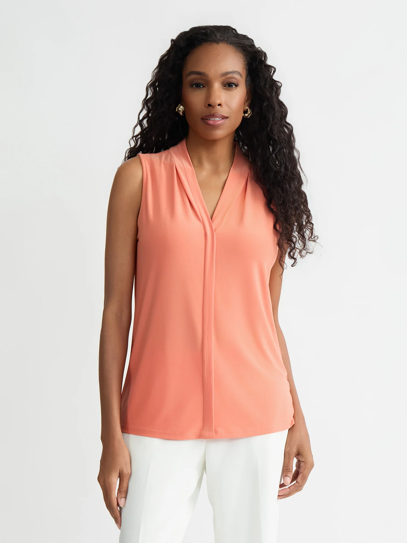 Sleeveless Pleat Neck Top, Everyday Knit