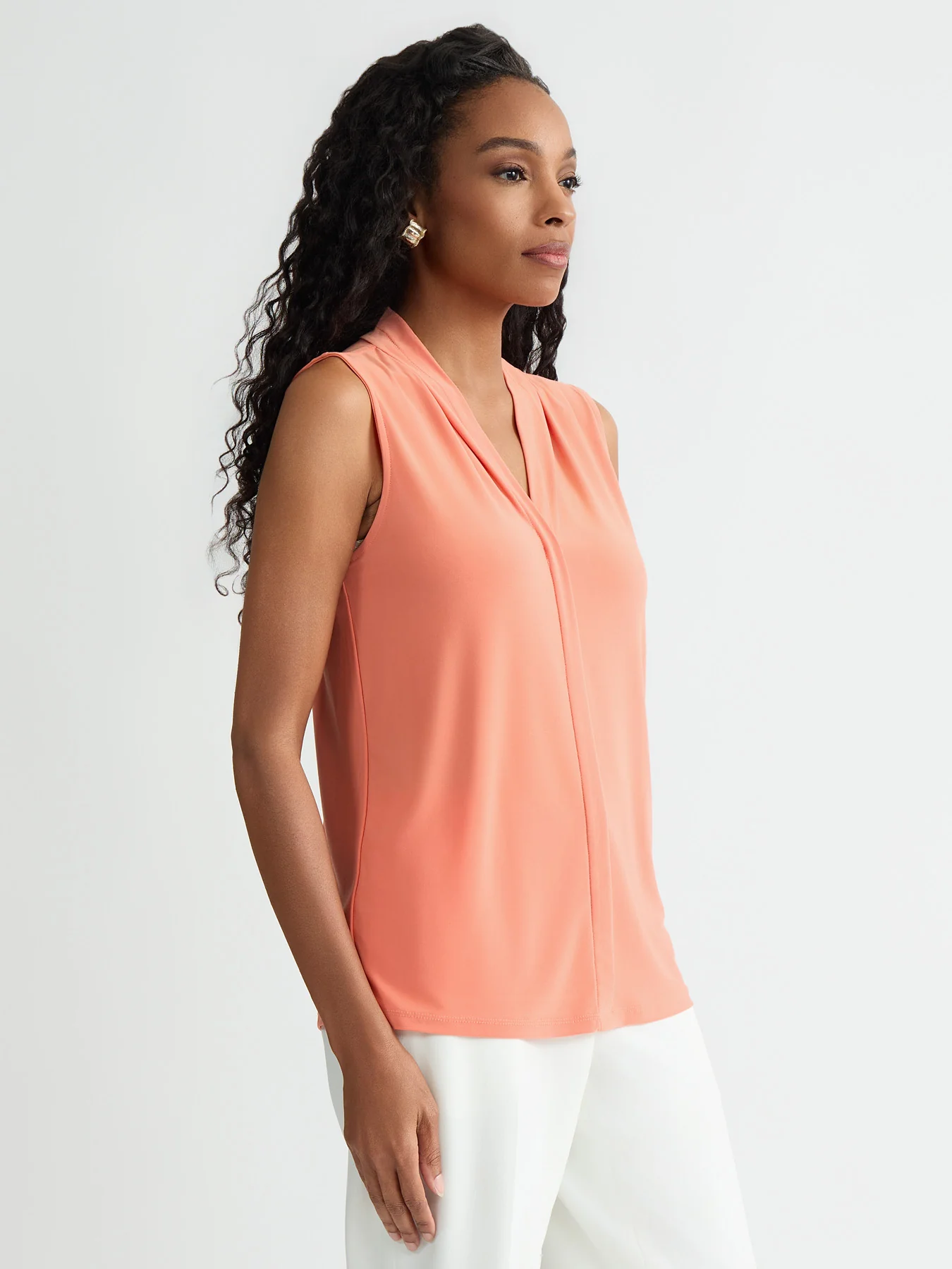 Sleeveless Pleat Neck Top, Everyday Knit - Image 3