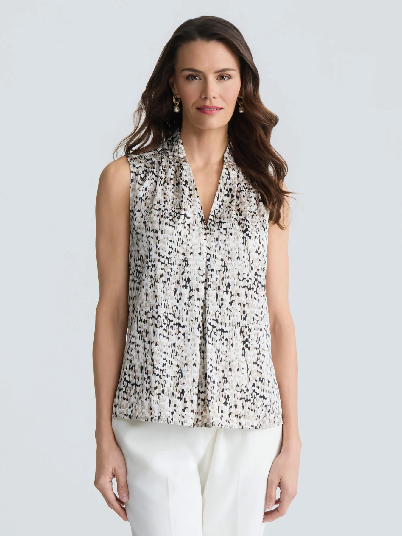 Plus Sleeveless Pleated Shoulder Blouse