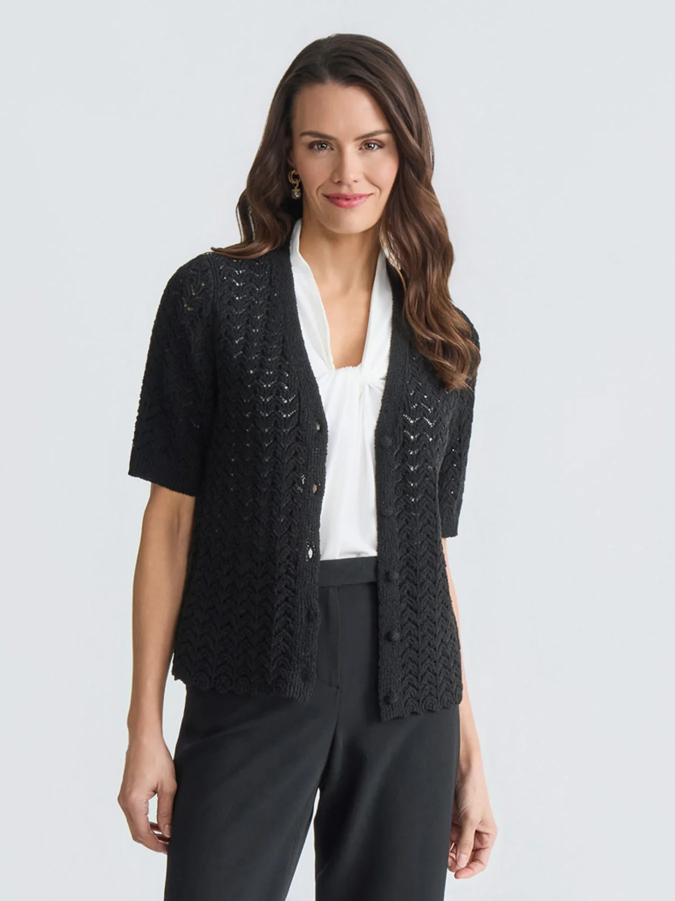 Plus Texture Stitch Button Front Cardigan